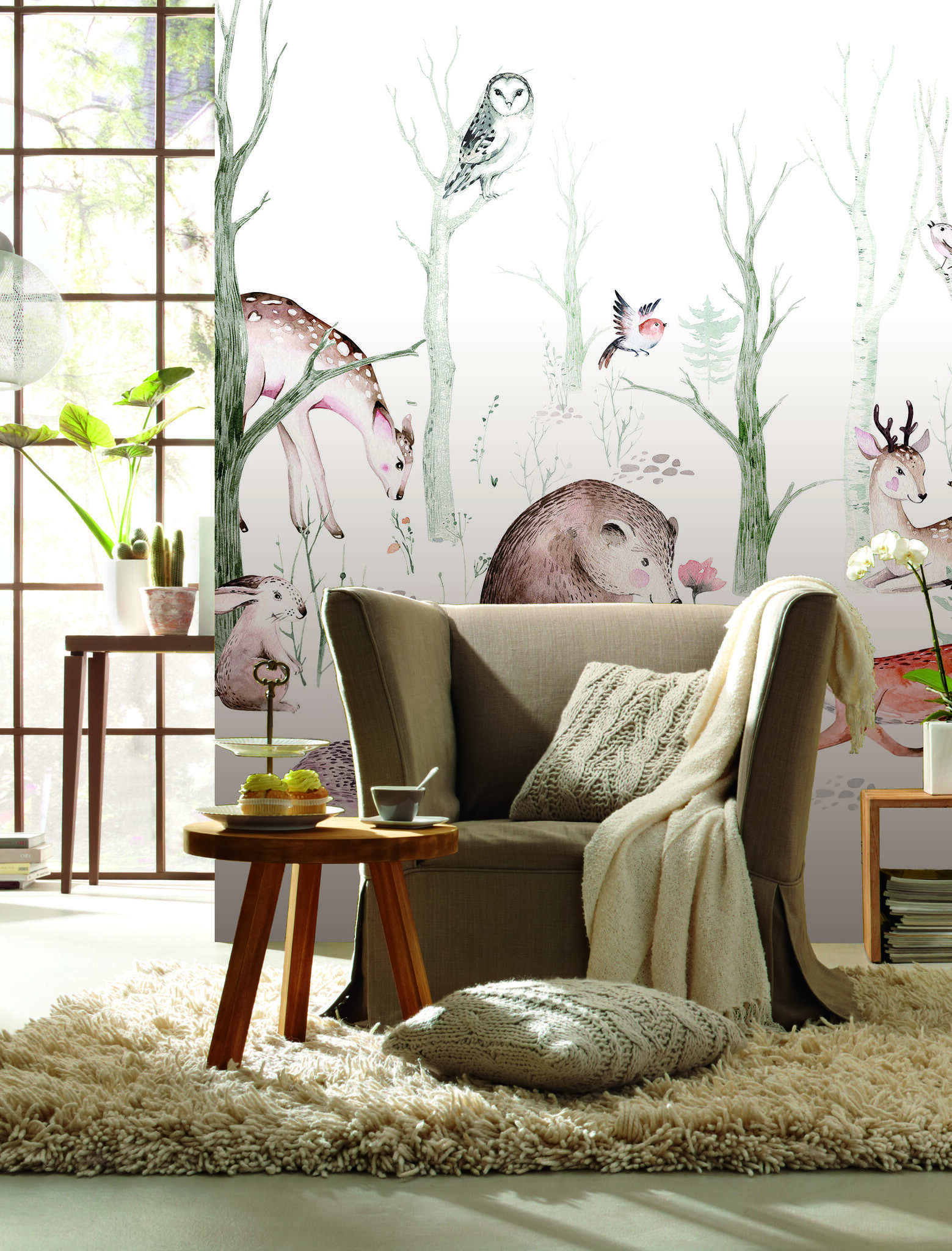 10-364903 Raumbilder 2 Forest animals non-woven wallpaper in green-light green SM Digital Panel 364903
