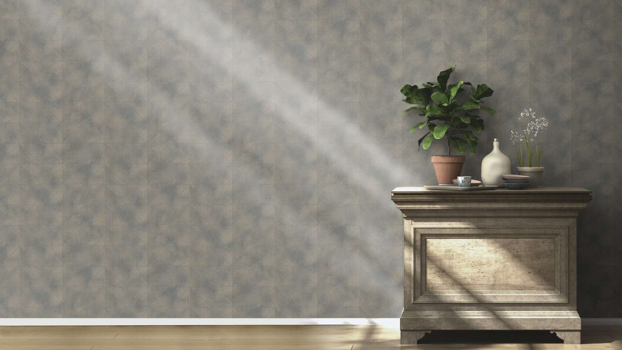 10-653946 Raumsituationen 5 Textured non-woven wallpaper in gray-grey-blue Welcome Home 653946