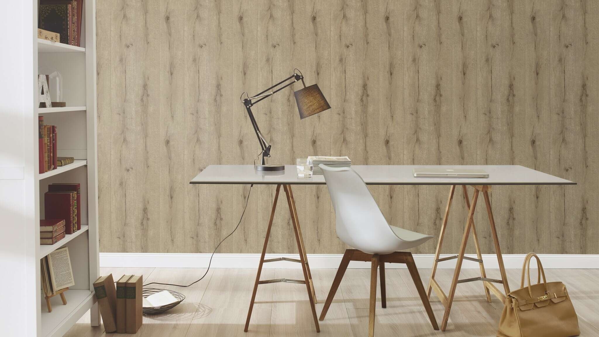 10-514421 Raumsituationen 1 Une chambre avec Papier peint aspect bois
