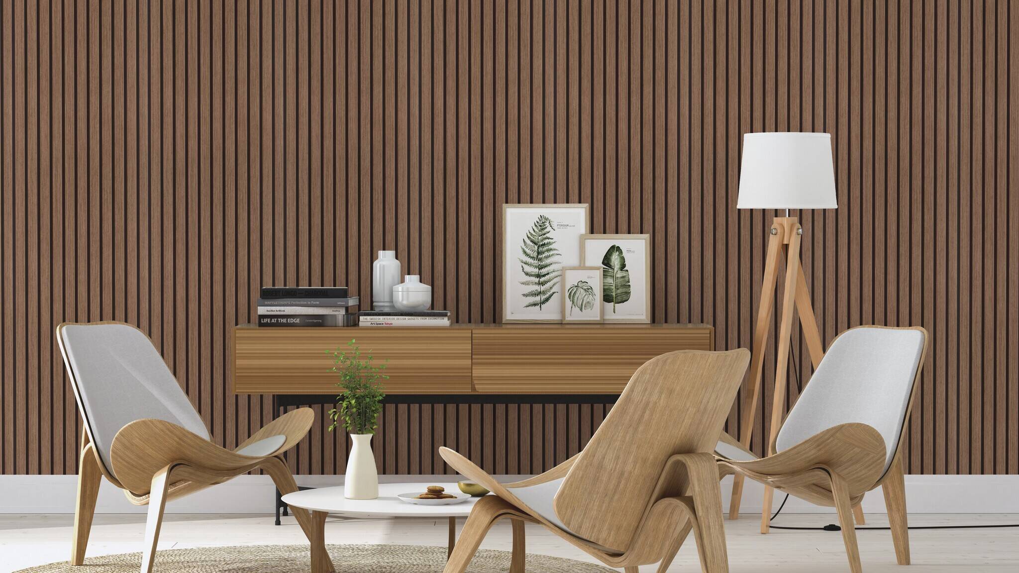 10-370119 Raumsituationen 2 Echo 370119 self-adhesive wallpaper - 3D wooden panels in dark brown
