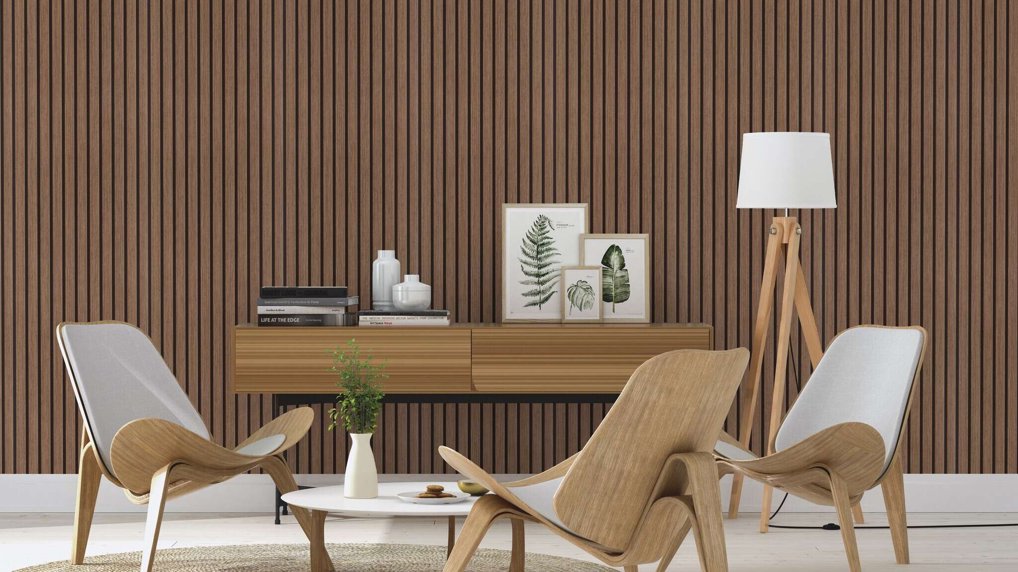 10-370119 Raumsituationen 2 Echo 370119 self-adhesive wallpaper - 3D wooden panels in dark brown