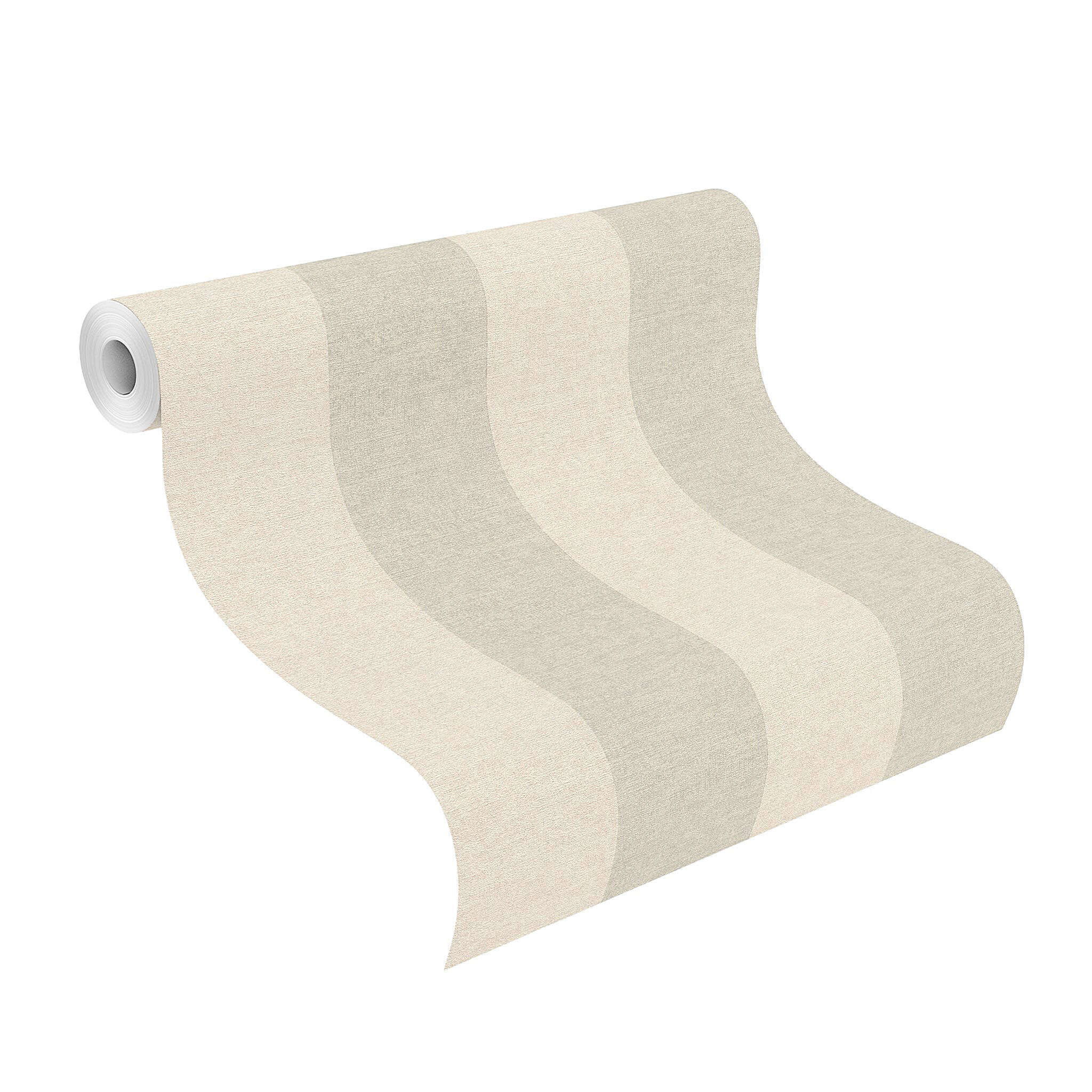 10-600742 Rolle abgerollt 1 Unrolled wallpaper roll with Wallpaper with block stripes and textile texture