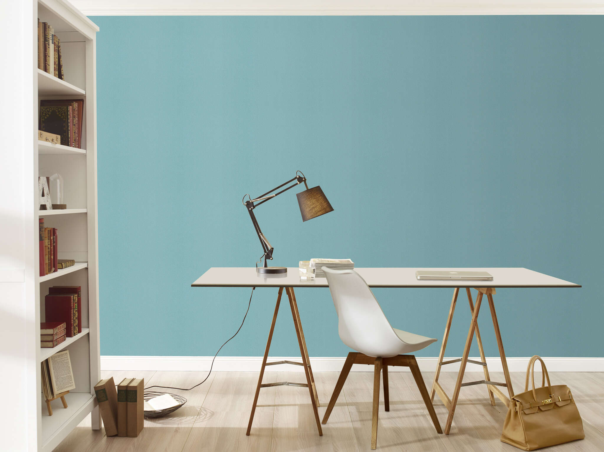 10-475524 Raumbilder (automatisch) 5 Unrolled wallpaper roll with Non-woven wallpaper in rich turquoise – exciting mesh structure with a soft finish