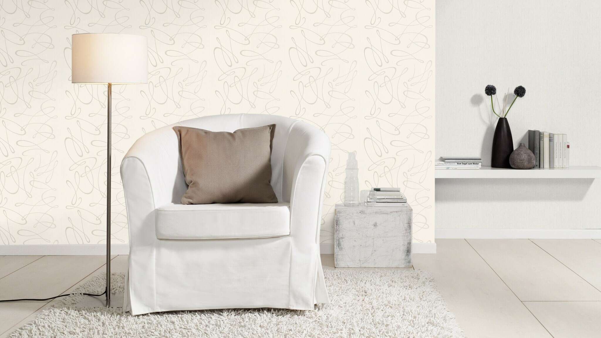10-754001 Raumsituationen 4 Textile texture non-woven wallpaper in white Our best 2027 754001