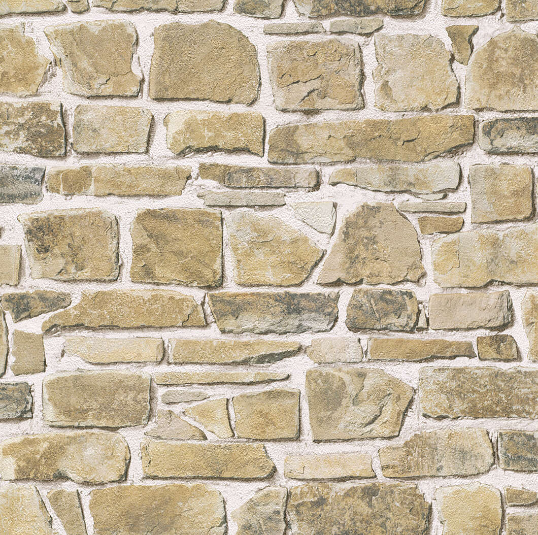 10-265606 Artikelscan 1 Wallpaper with realistic natural stone wall in warm beige tones
