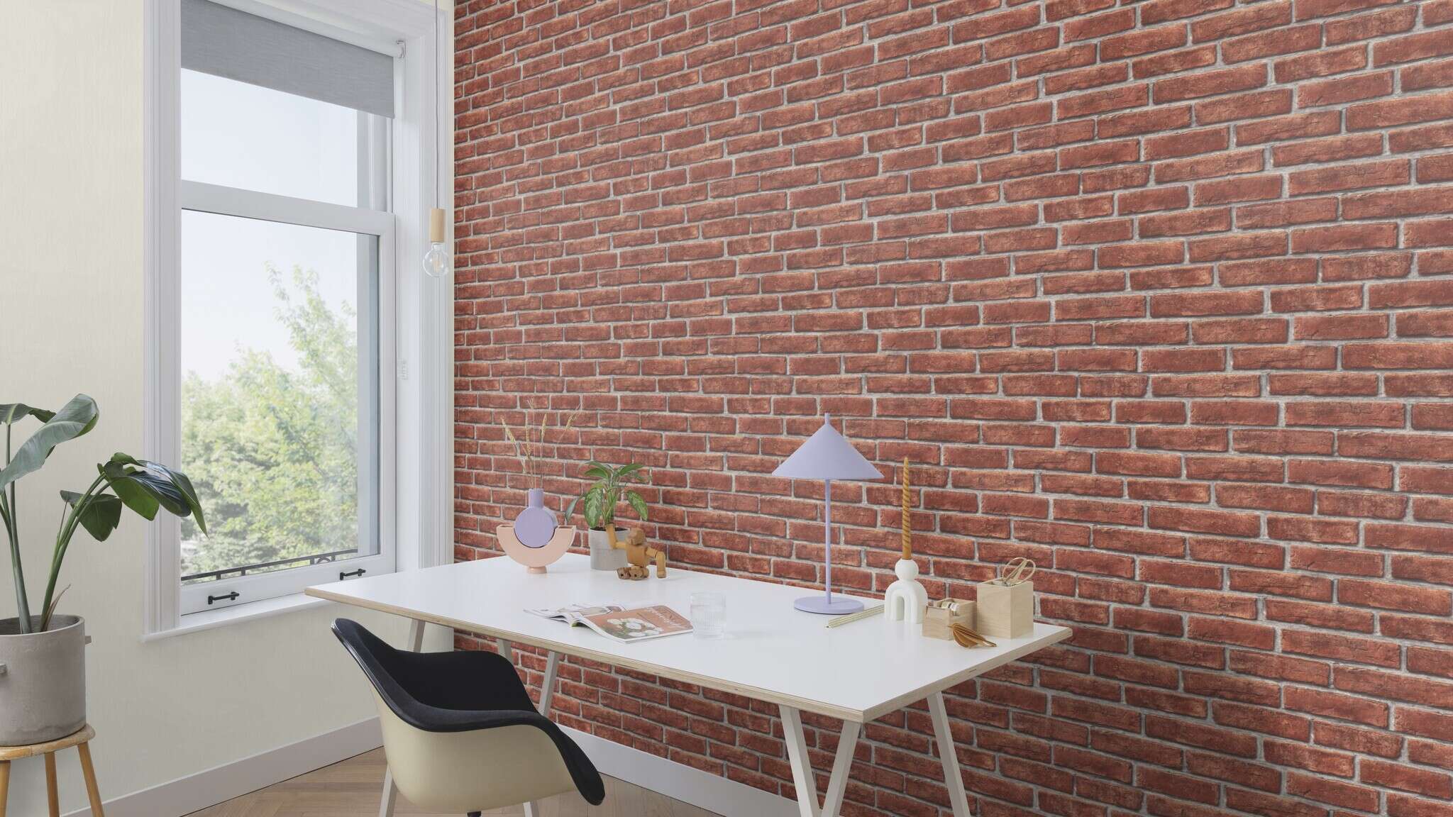 10-791440 Raumsituationen 2 Room with Wallpaper with brick wall