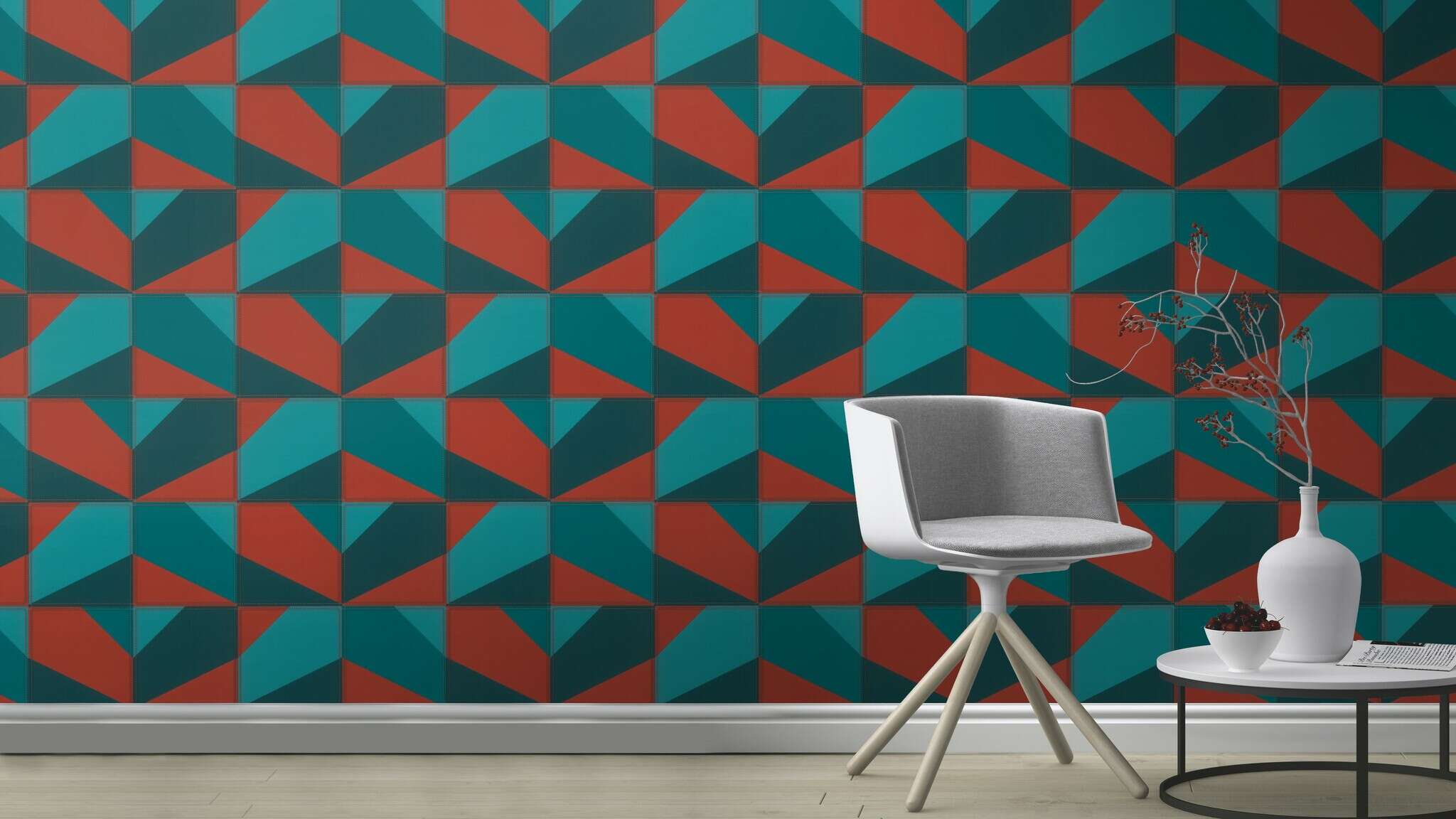 10-419269 Raumsituationen 1 Leather-look non-woven wallpaper in blue-dark petrol Selection 419269