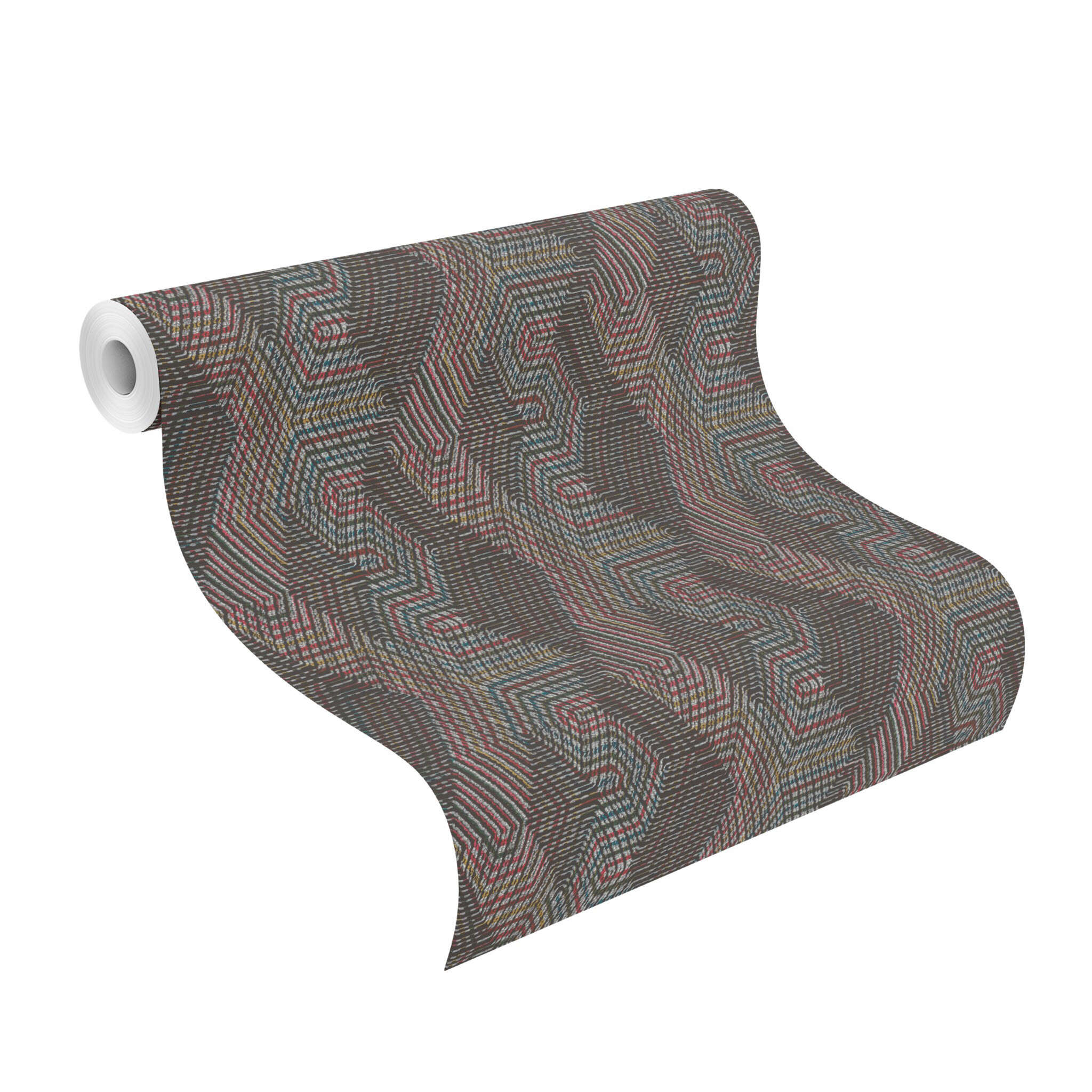 10-751925 Rolle abgerollt 1 Unrolled wallpaper roll with Geometric textile pattern in ethnic style