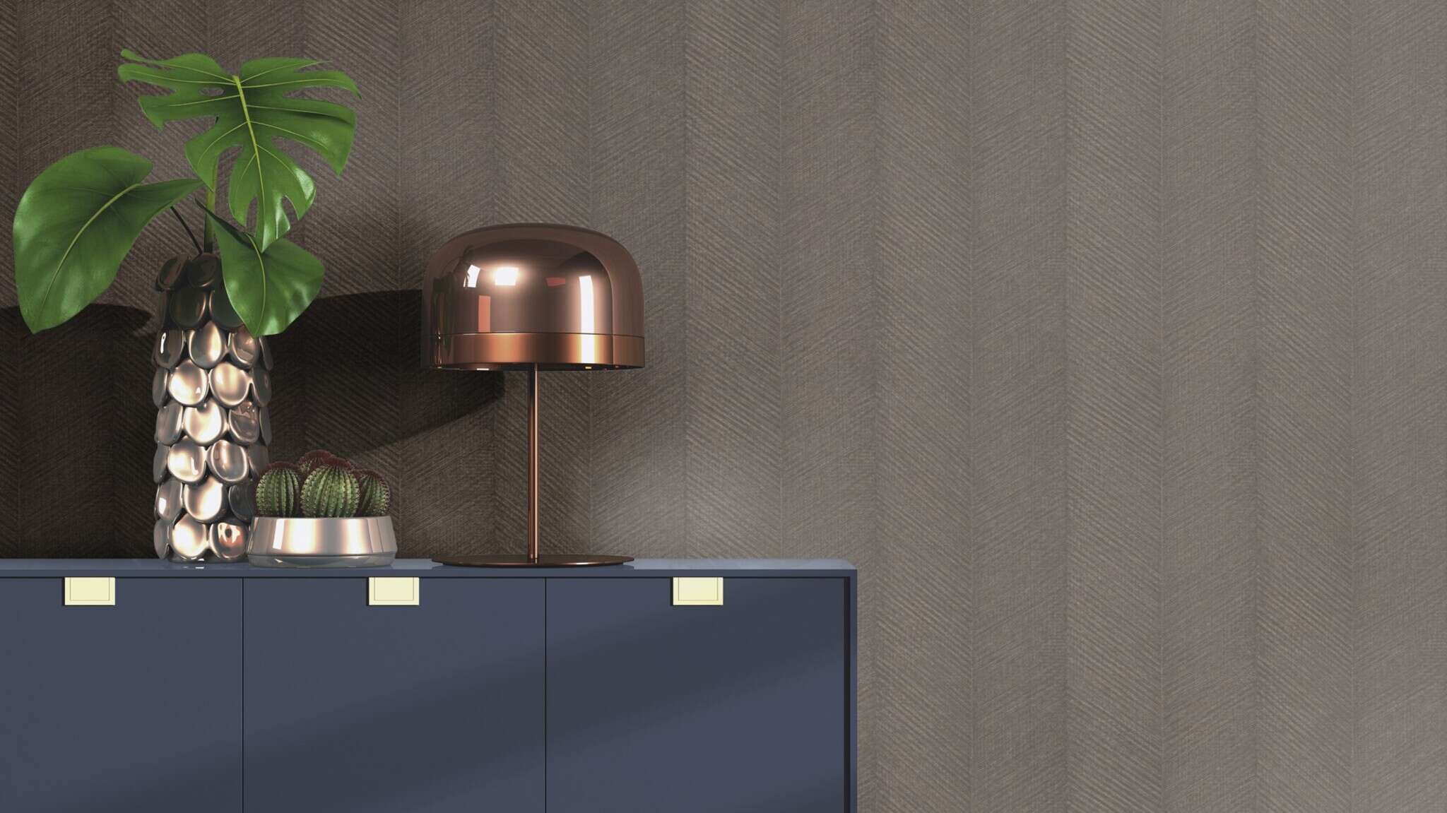 10-720327 Raumsituationen 2 Room with Wallpaper with chevron pattern and grooved texture