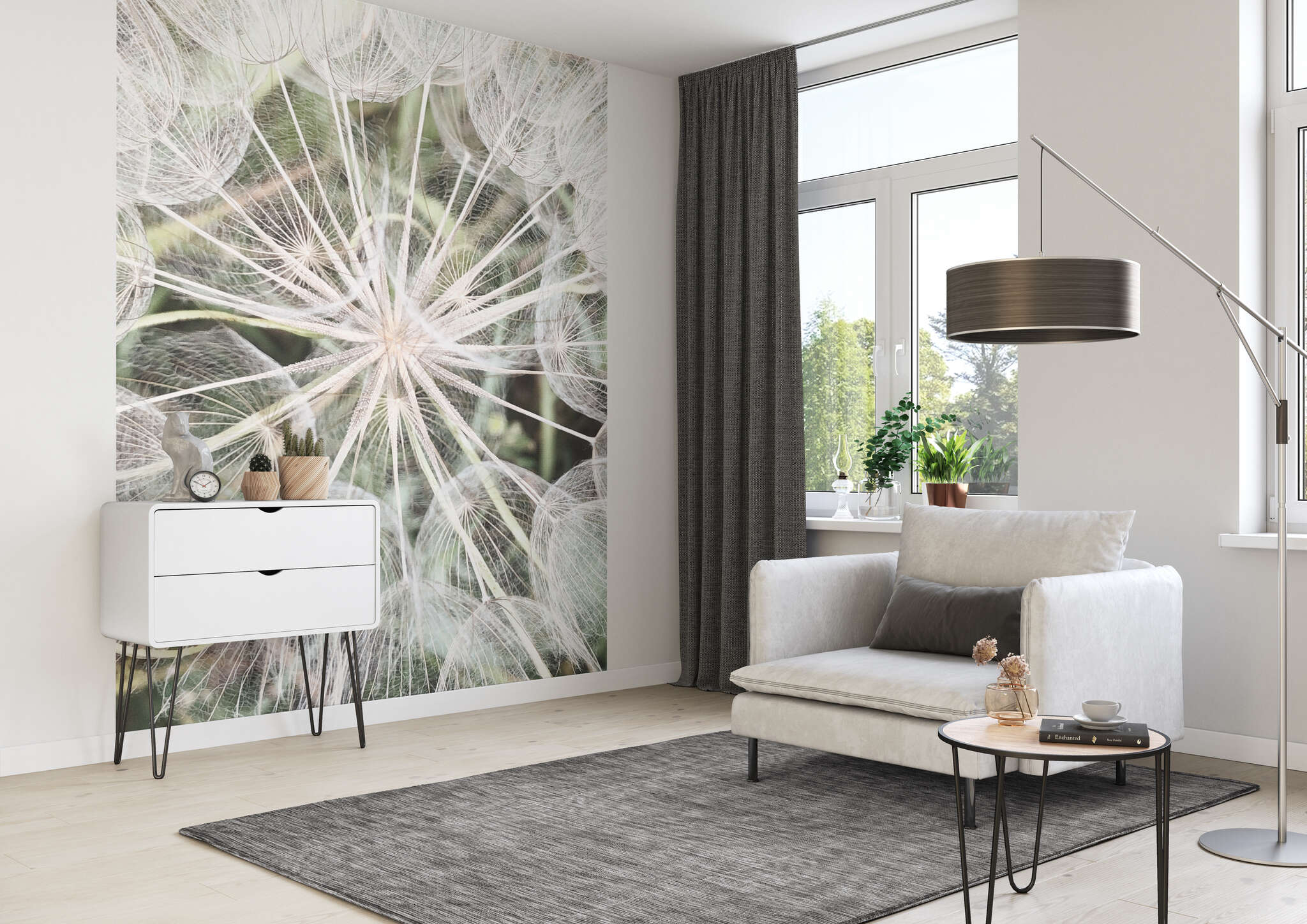 Lese-Ecke mit 364101 - Fototapete - Makro-Aufnahme der Mitte eines Pusteblumen-Kopfs magicwalls dandelion wallpaper 364101
