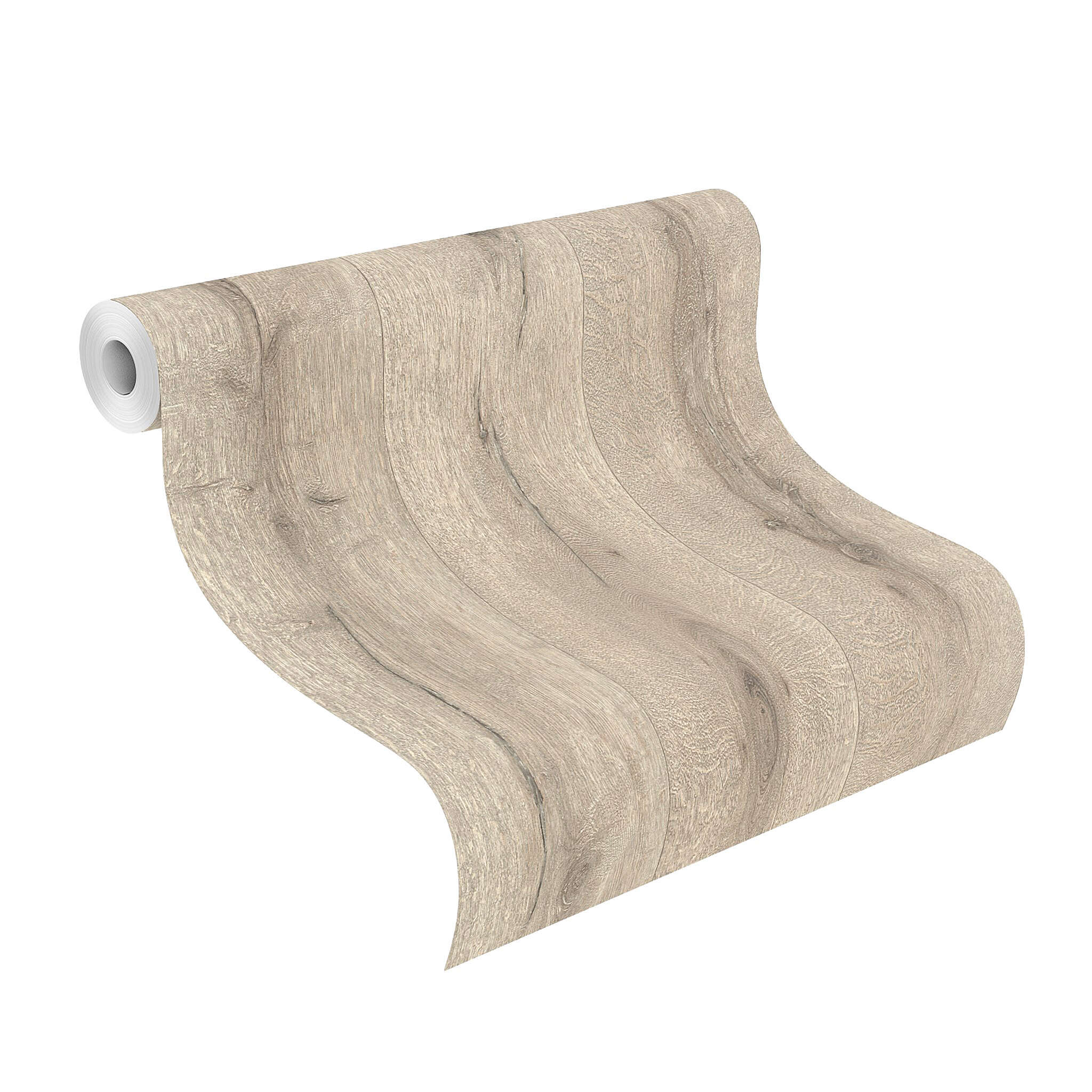 10-514483 Rolle abgerollt 2 Unrolled wallpaper roll with Wallpaper with wood look