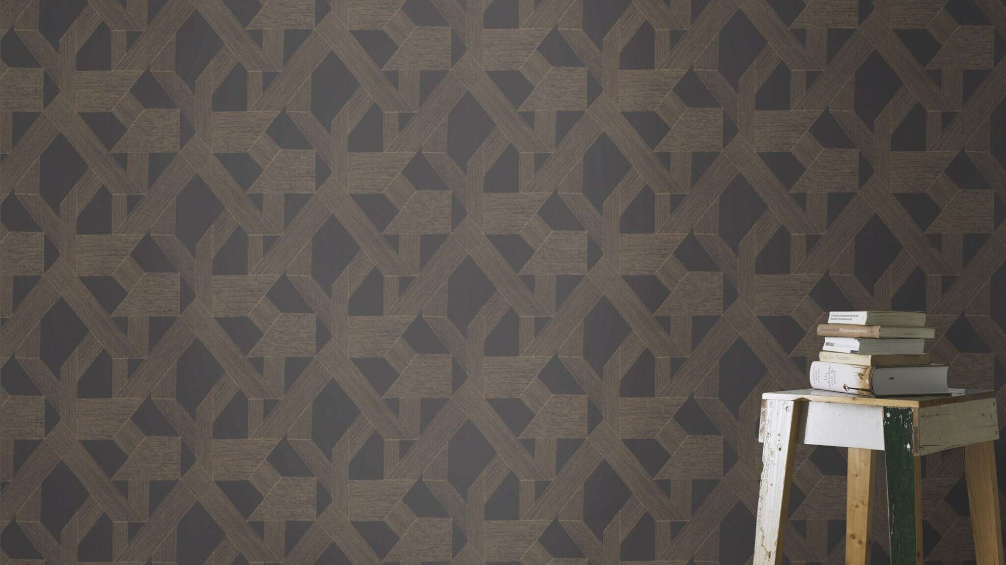 10-600445 Raumsituationen 1 Room with Geometric wallpaper with lines and diamonds