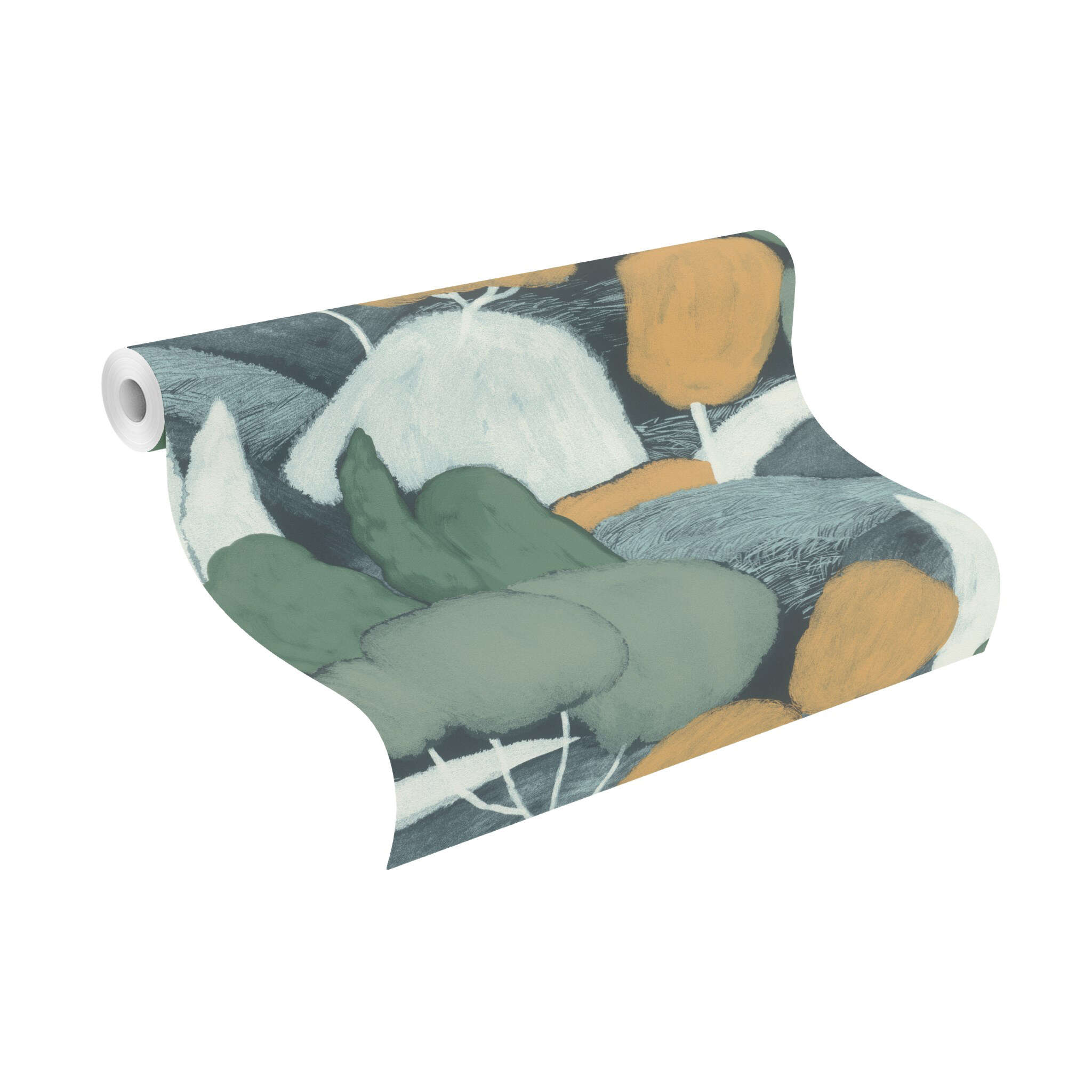 10-580105 Rolle abgerollt 1 Unrolled wallpaper roll with Wallpaper with painted landscape