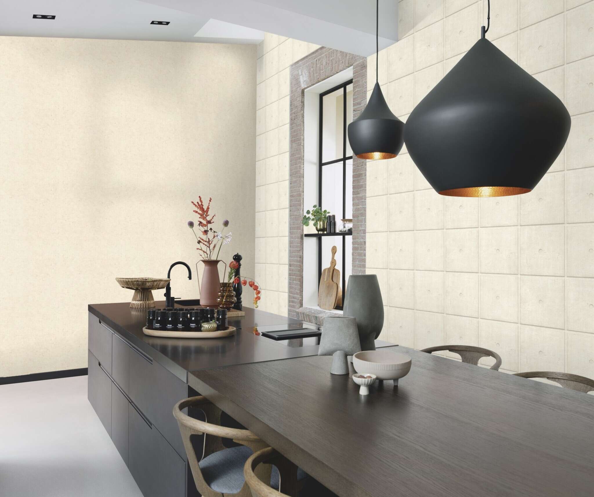 10-499414 Raumsituationen 2 Room with Wallpaper with concrete look
