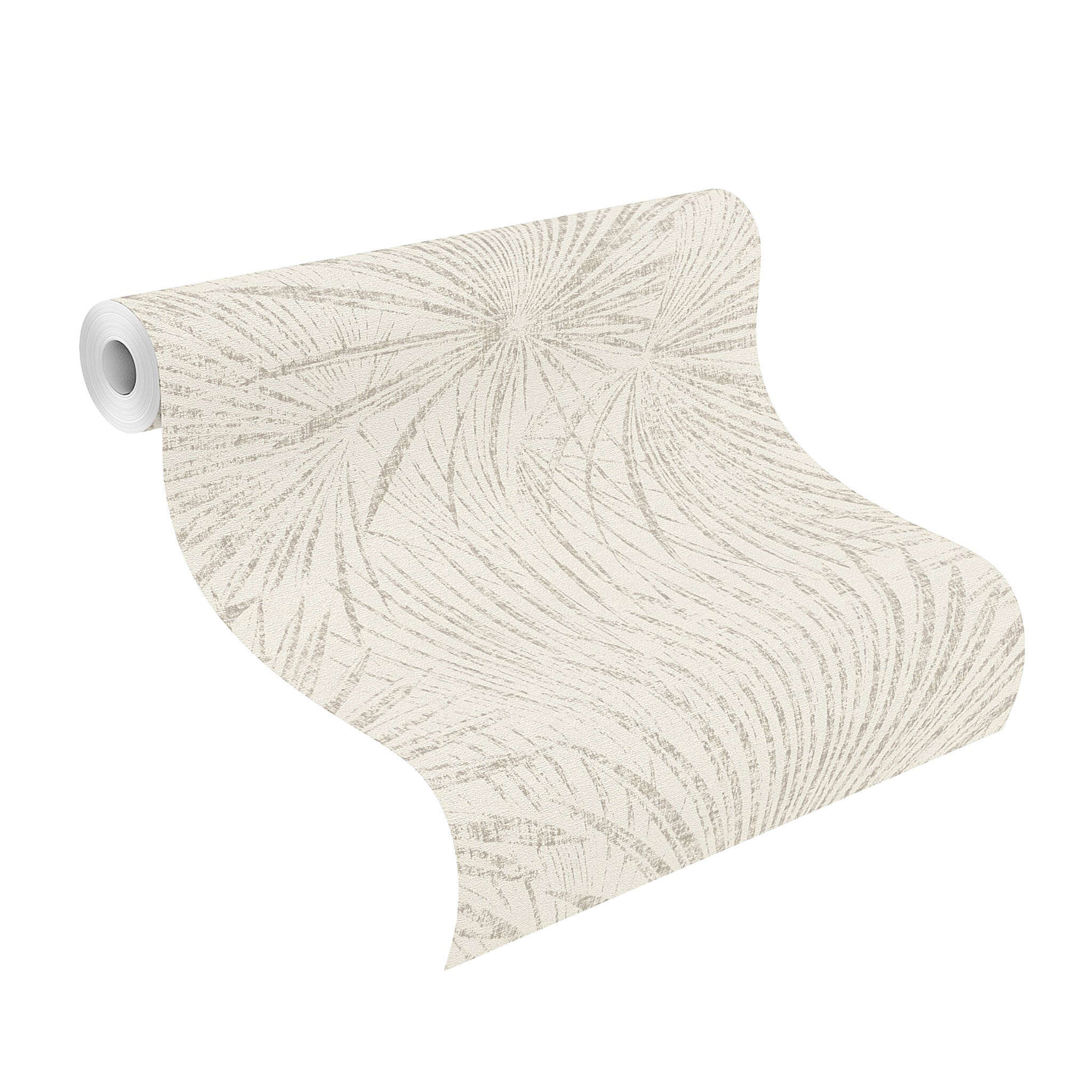 10-555721 Rolle abgerollt 1 Rouleau de déroulé avec Papier peint avec des feuilles de palmier dessinées dans un style shabby chic