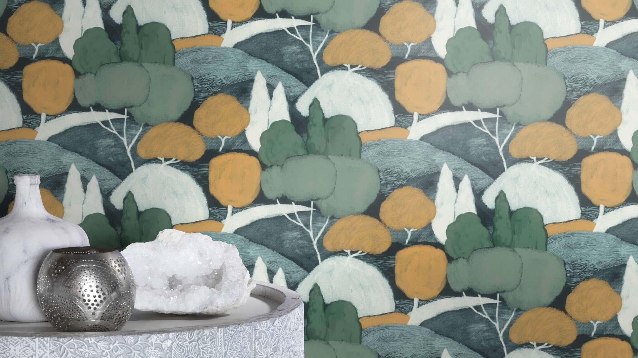 10-580105 Raumsituationen 4 Room with Wallpaper with painted landscape