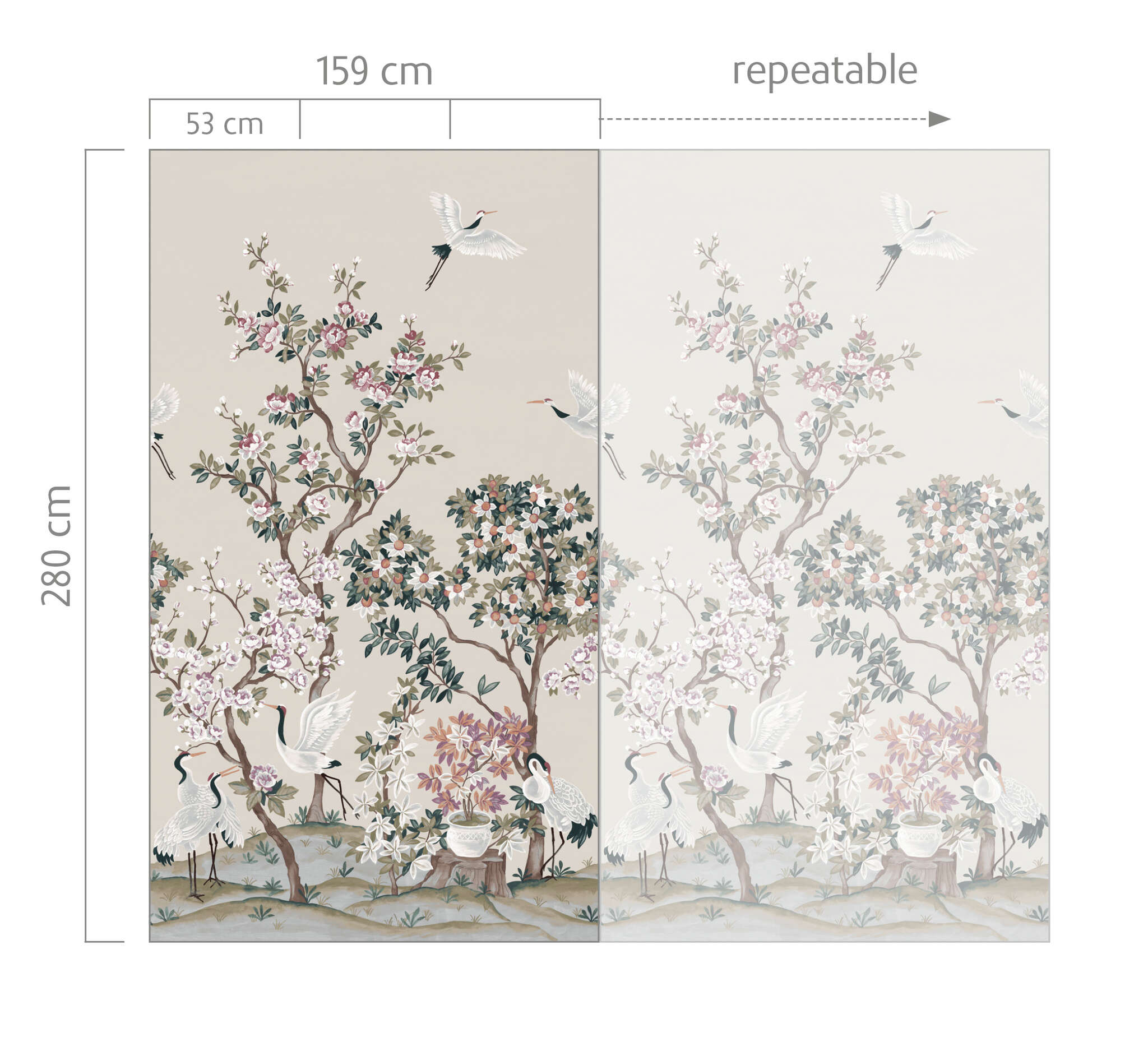10-368024 Bildauschnitt 1 Serene Garden wall mural with cranes in beige – Noble Zen 368024