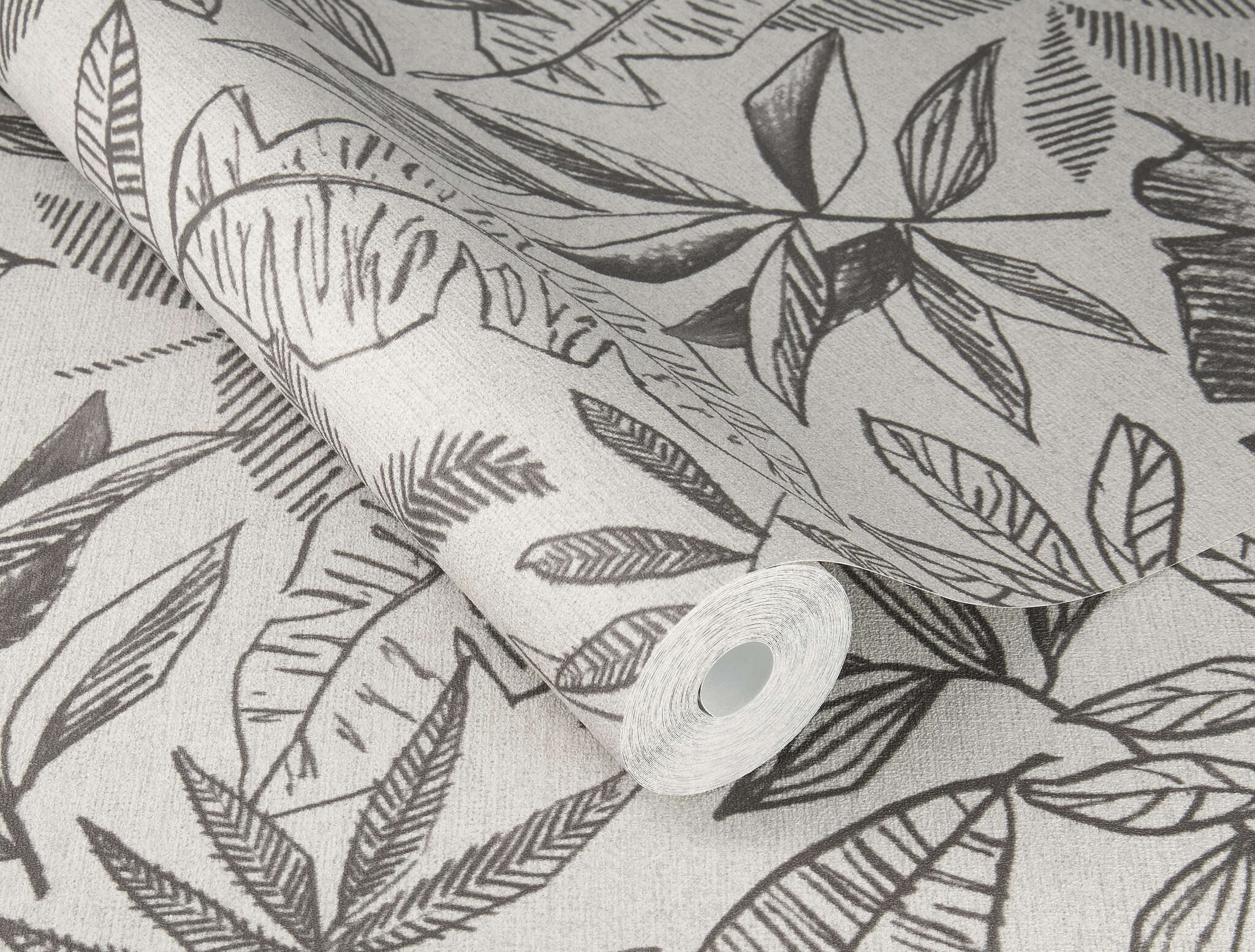 10-600575 Detailaufnahmen 1 Detailed image of Wallpaper with large, sketched leaves in comic style