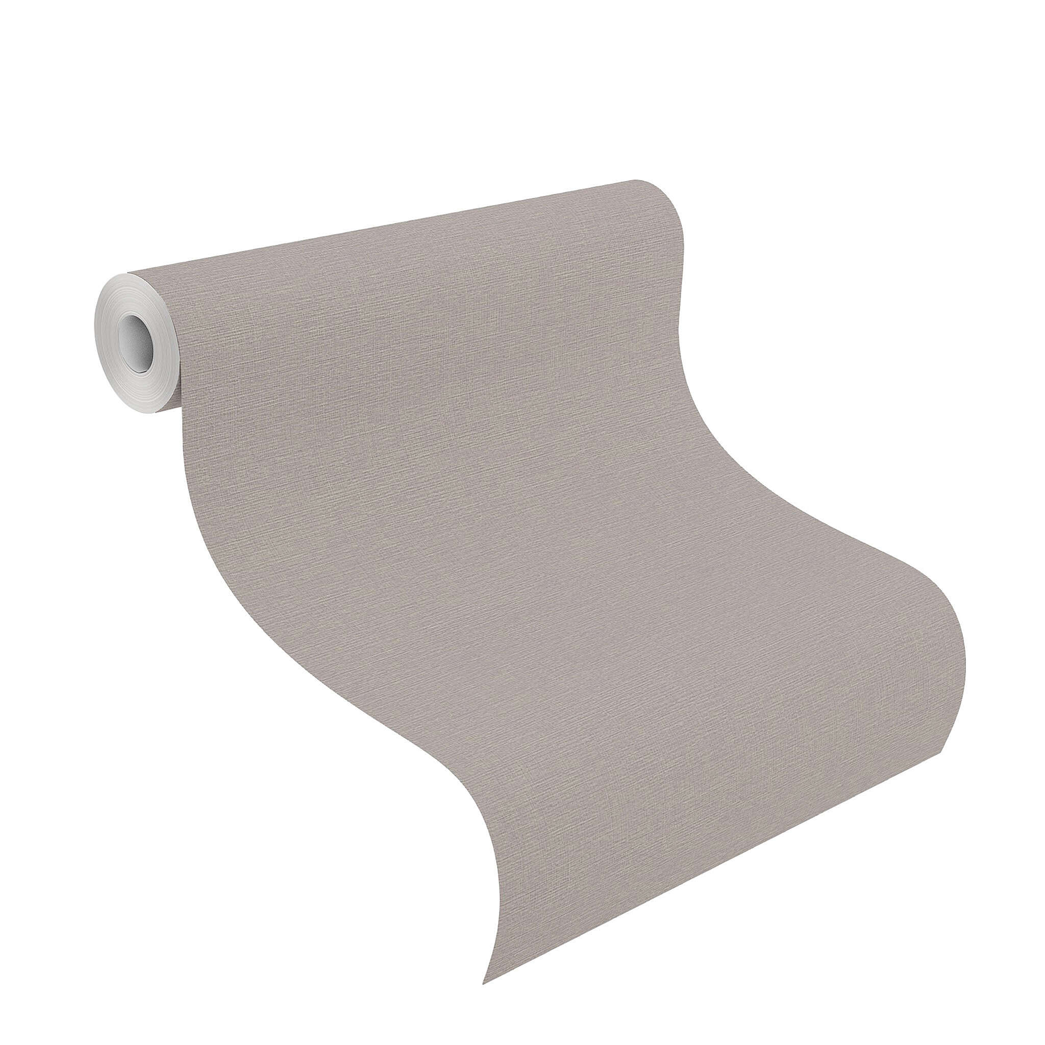 10-732320 Rolle abgerollt 1 Unrolled wallpaper roll with Plain wallpaper: textile look in grey-brown