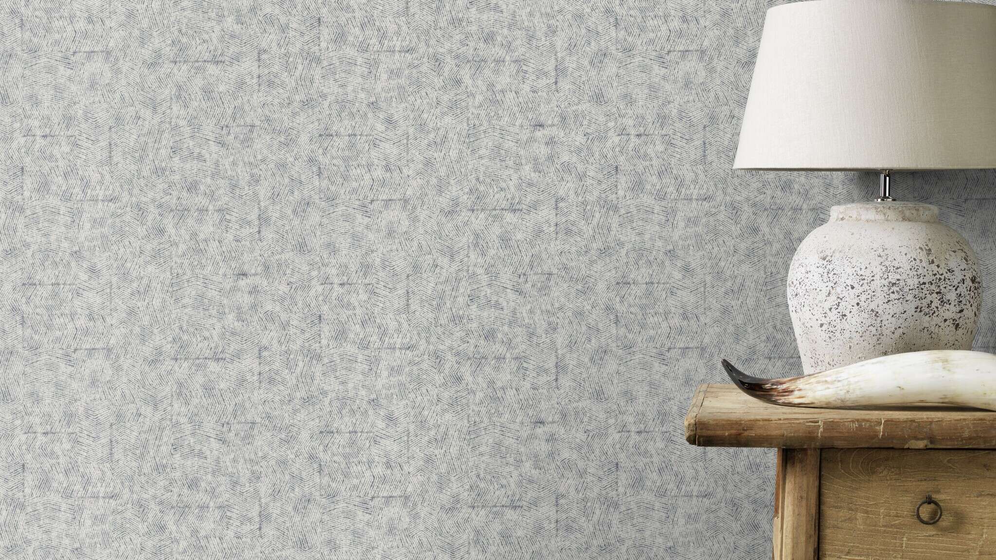 10-412734 Raumsituationen 1 Abstract non-woven wallpaper with a blue line pattern, In Bloom – Kurt 412734