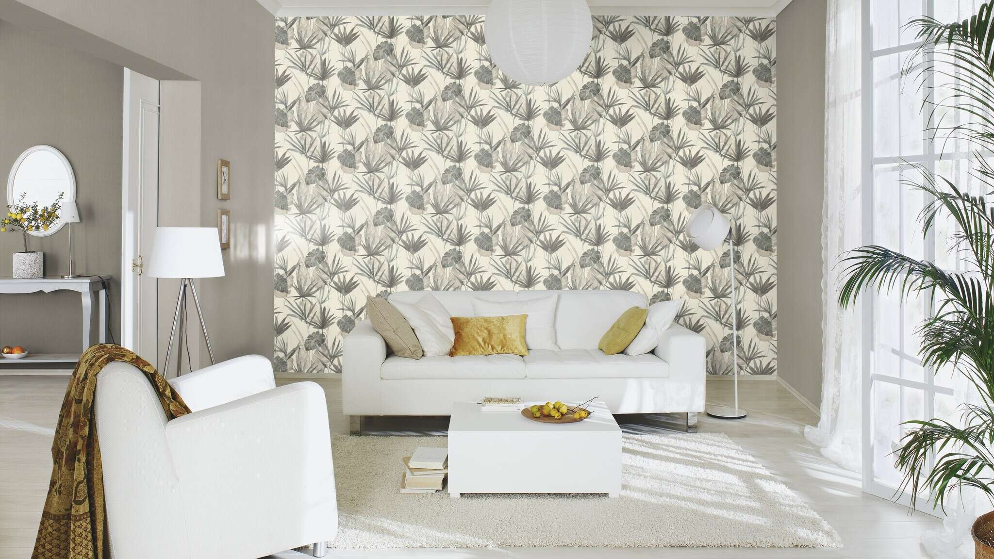 10-536843 Raumsituationen 2 Room with Single-colour wallpaper with a textile texture