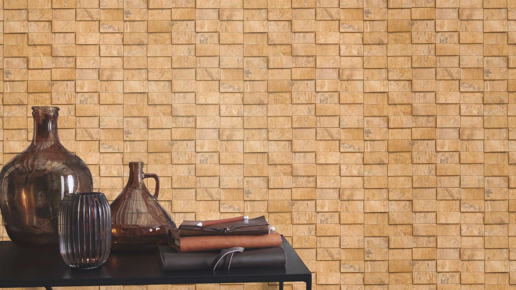 10-497144 Raumsituationen 2 Non-woven wallpaper Copper Tile in gold - Factory VI 497144