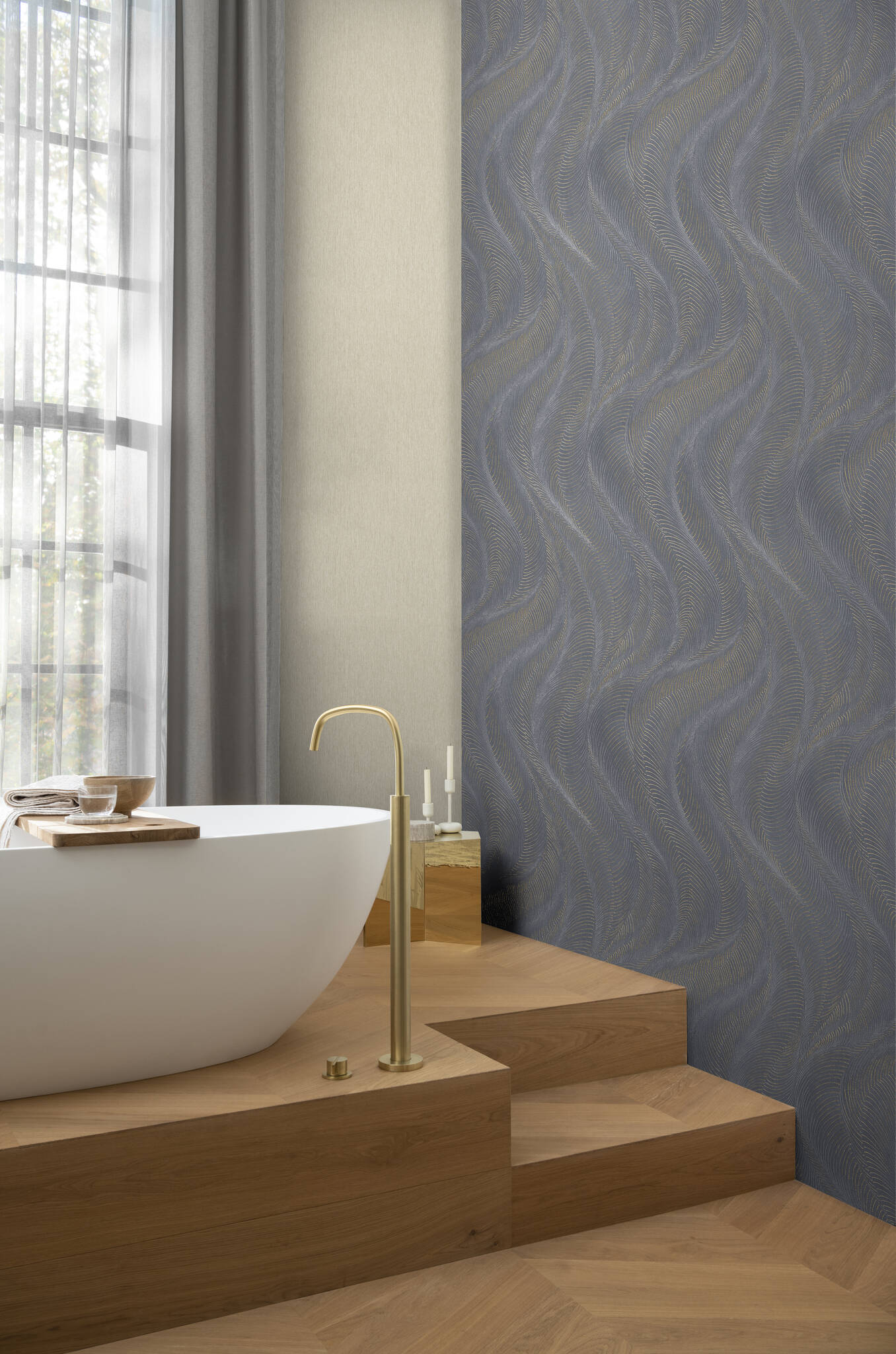 10-659665 Raumbilder 1 Non-woven wallpaper in blue-taupe Incanto 659665