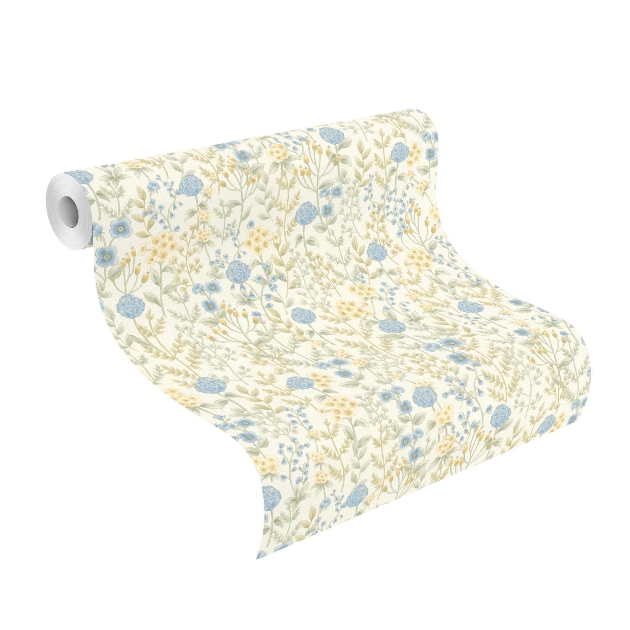 10-793710 Rolle abgerollt 1 Vliestapete Blumen in Gelb und Blau - 793710