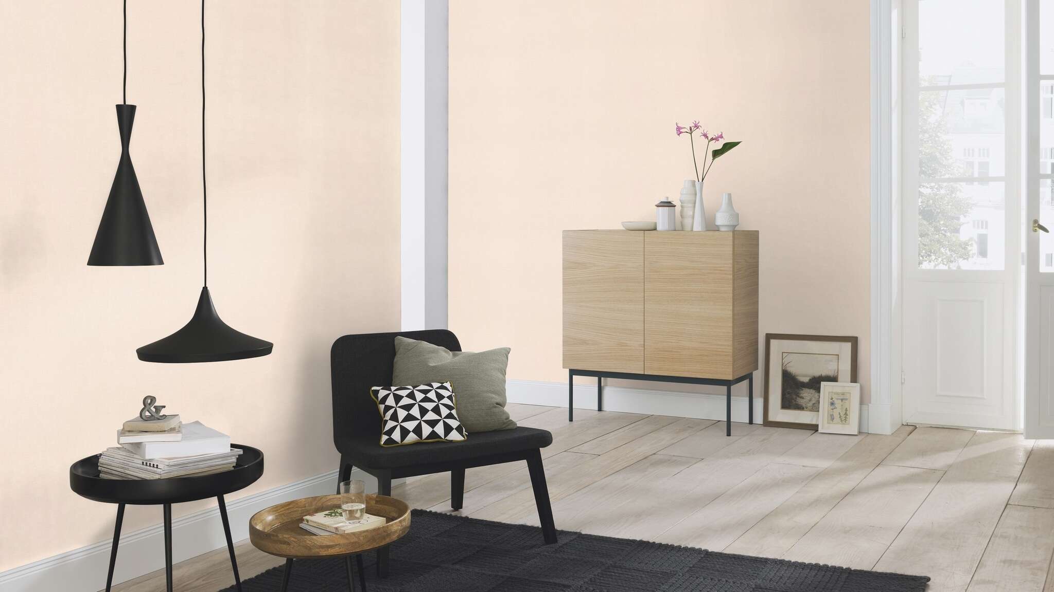 10-690781 Raumsituationen 5 Room with Single-colour wallpaper with a textile texture