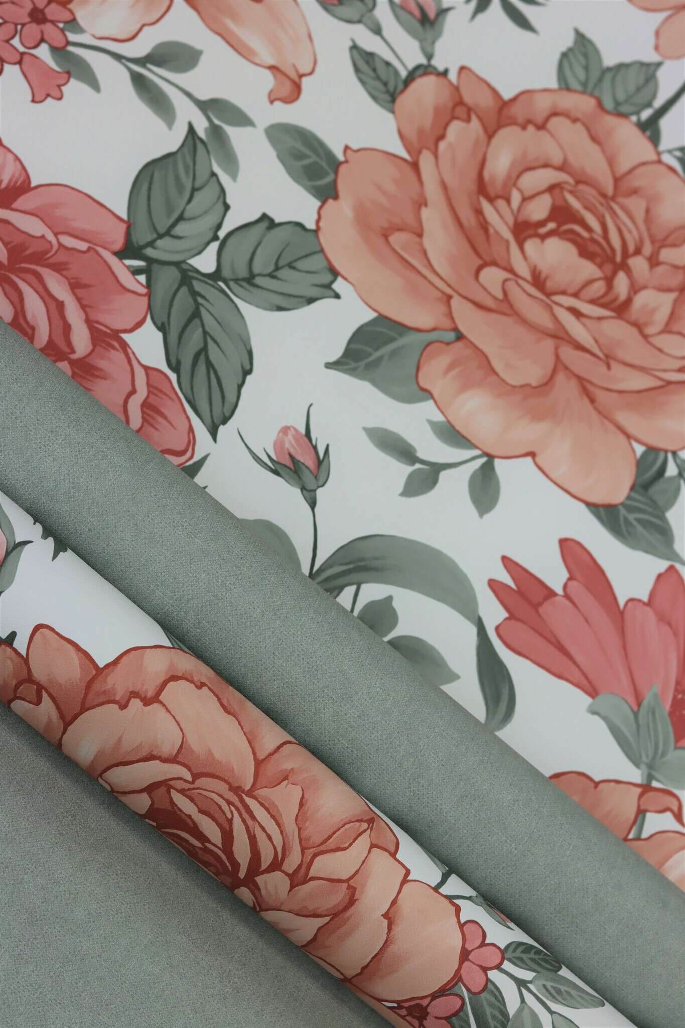 10-252835 Detailaufnahmen 2 Detailed image of Greenish matt wallpaper with a smooth texture for a calming room effect