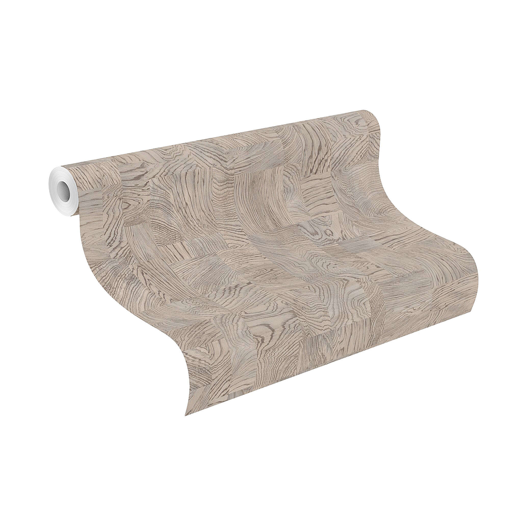 10-751635 Rolle abgerollt 1 Rouleau de déroulé avec Papier peint à l'aspect bois géométrique et texture fine