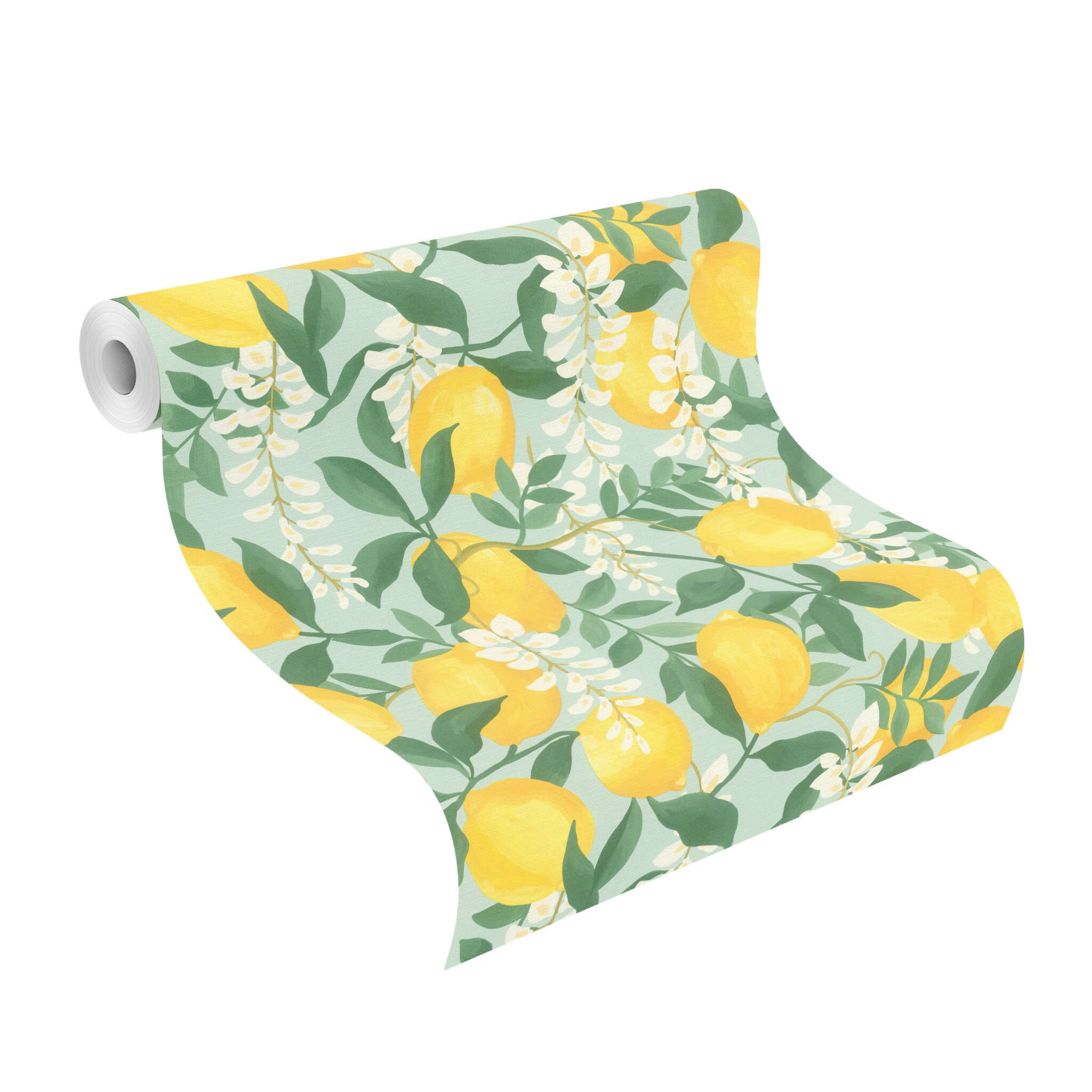 10-371215 Rolle abgerollt 1 Papier peint adhésif Portofino 371215 - Motif citron jaune, vert et blanc