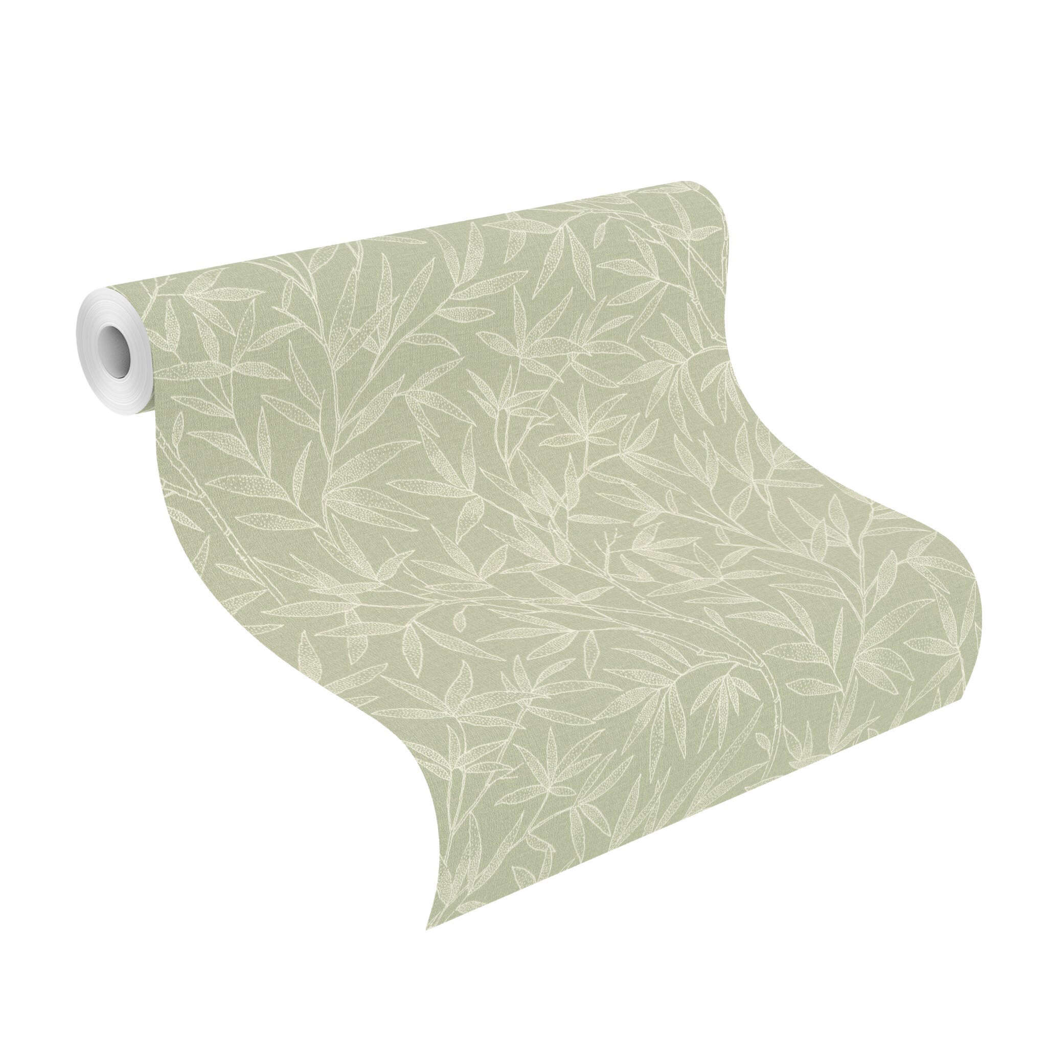 10-554830 Rolle abgerollt 1 Non-woven wallpaper in green-greige Liverna 554830