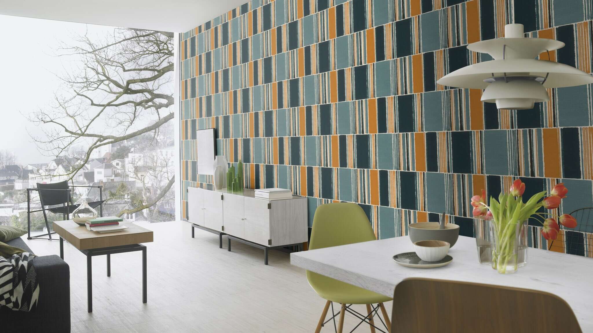10-484441 Raumbilder (automatisch) 9 Room with Single-colour wallpaper with a textile texture