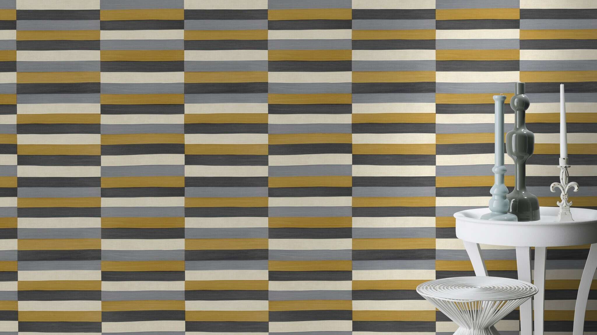10-418729 Raumsituationen 4 Leather-look non-woven wallpaper in yellow-ochre Selection 418729
