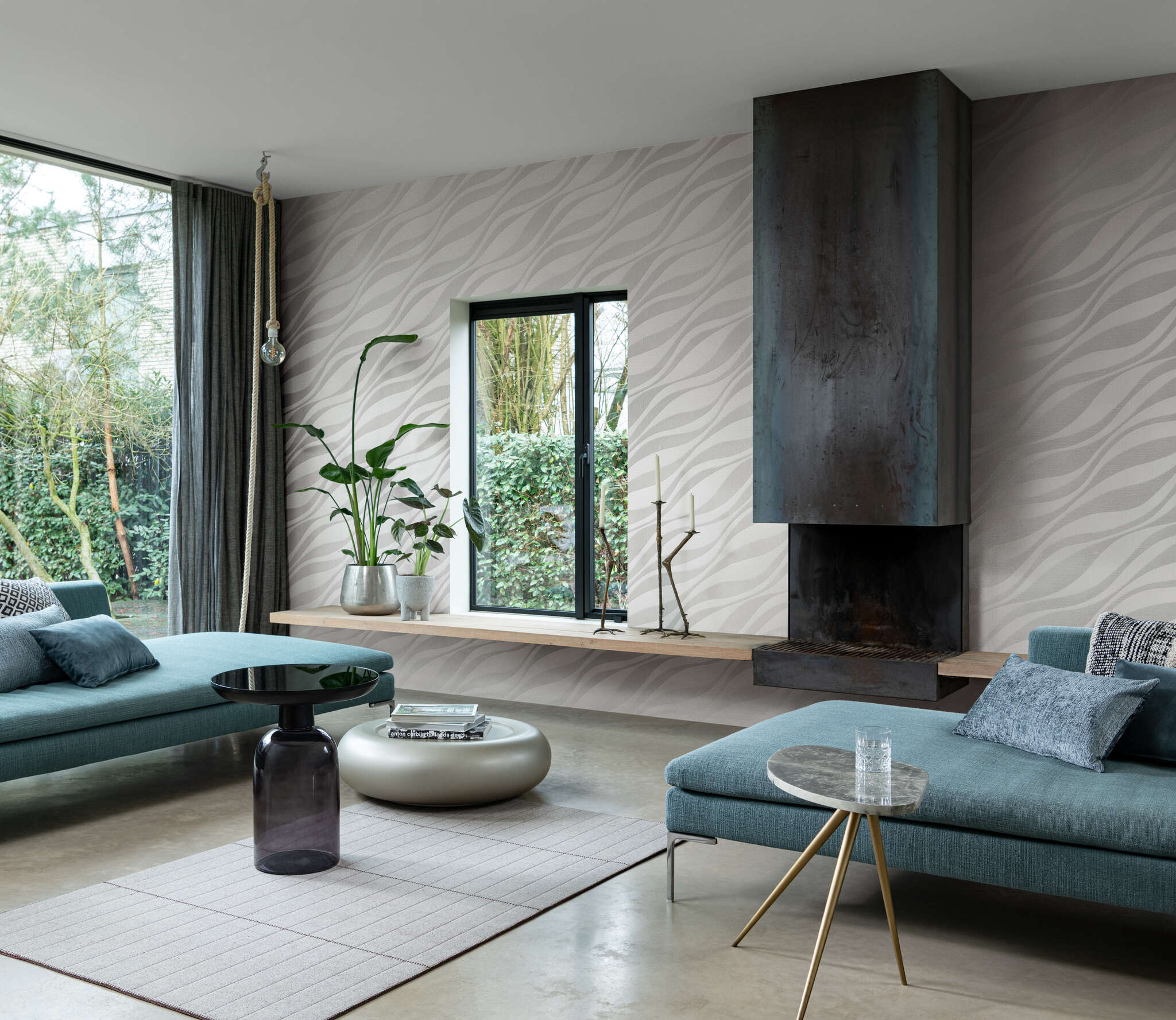 10-608021 Raumbilder 1 Room with Graphic wallpaper with waves and grooved texture