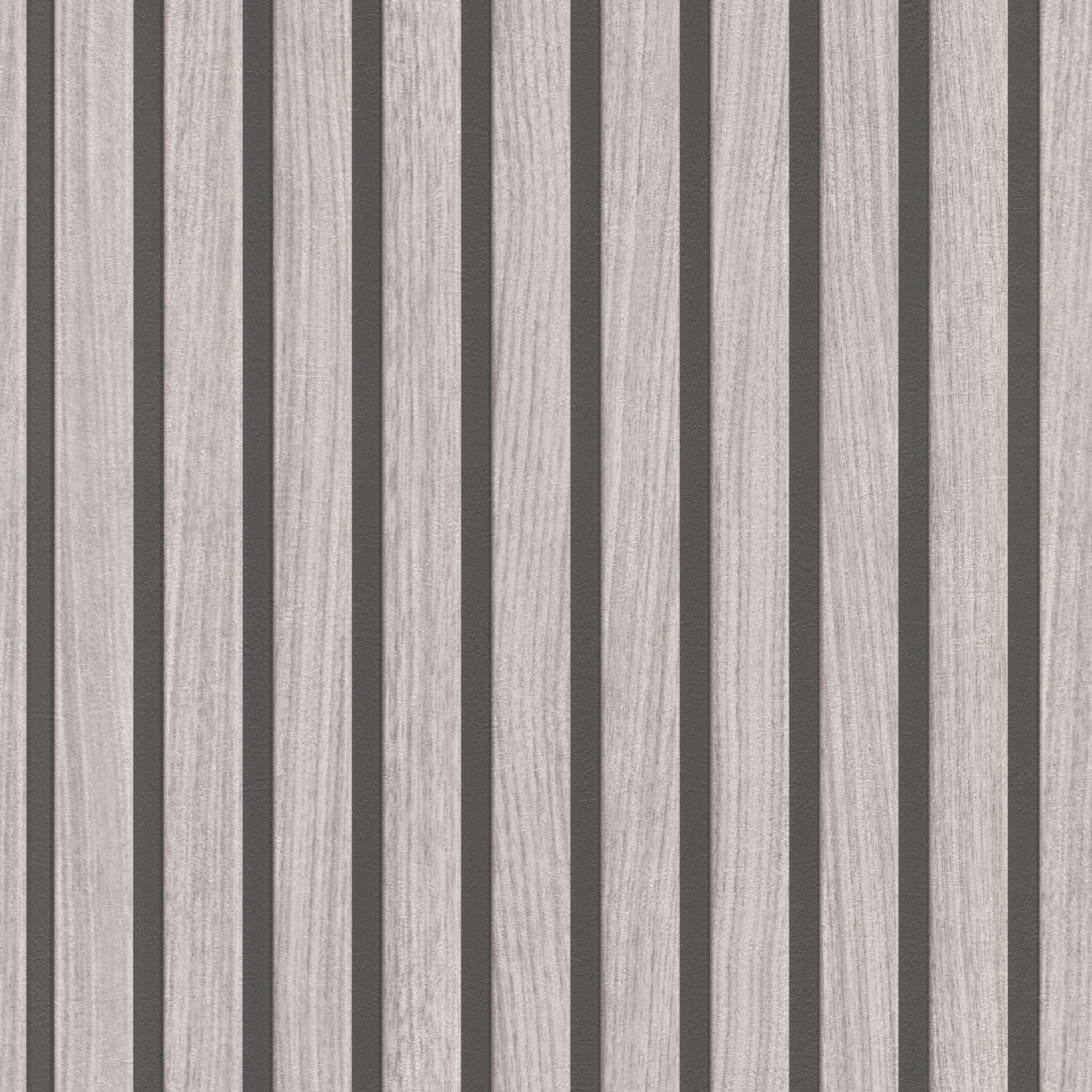 Tapete Holzoptik mit Paneelen in Grau Tapete mit elegantem Streifenmuster in Holzoptik, gehalten in Grau-Schwarz für zeitloses Design