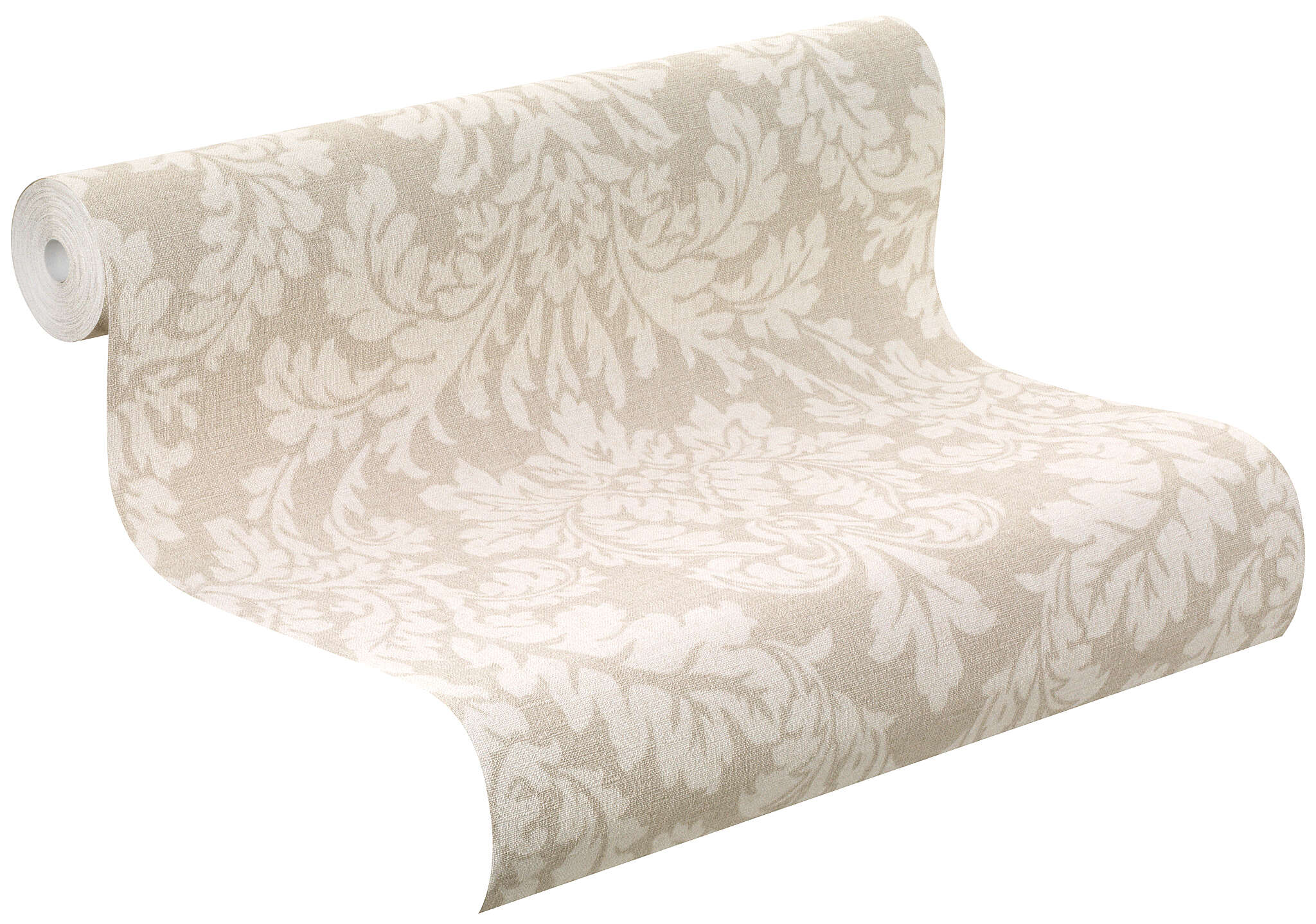 10-449020 Rolle abgerollt 1 Rollenabbildung mit Barock inspirierte Tapete mit edlem Ornamentmuster in Creme und Beige – für eine luxuriöse Raumwirkung.