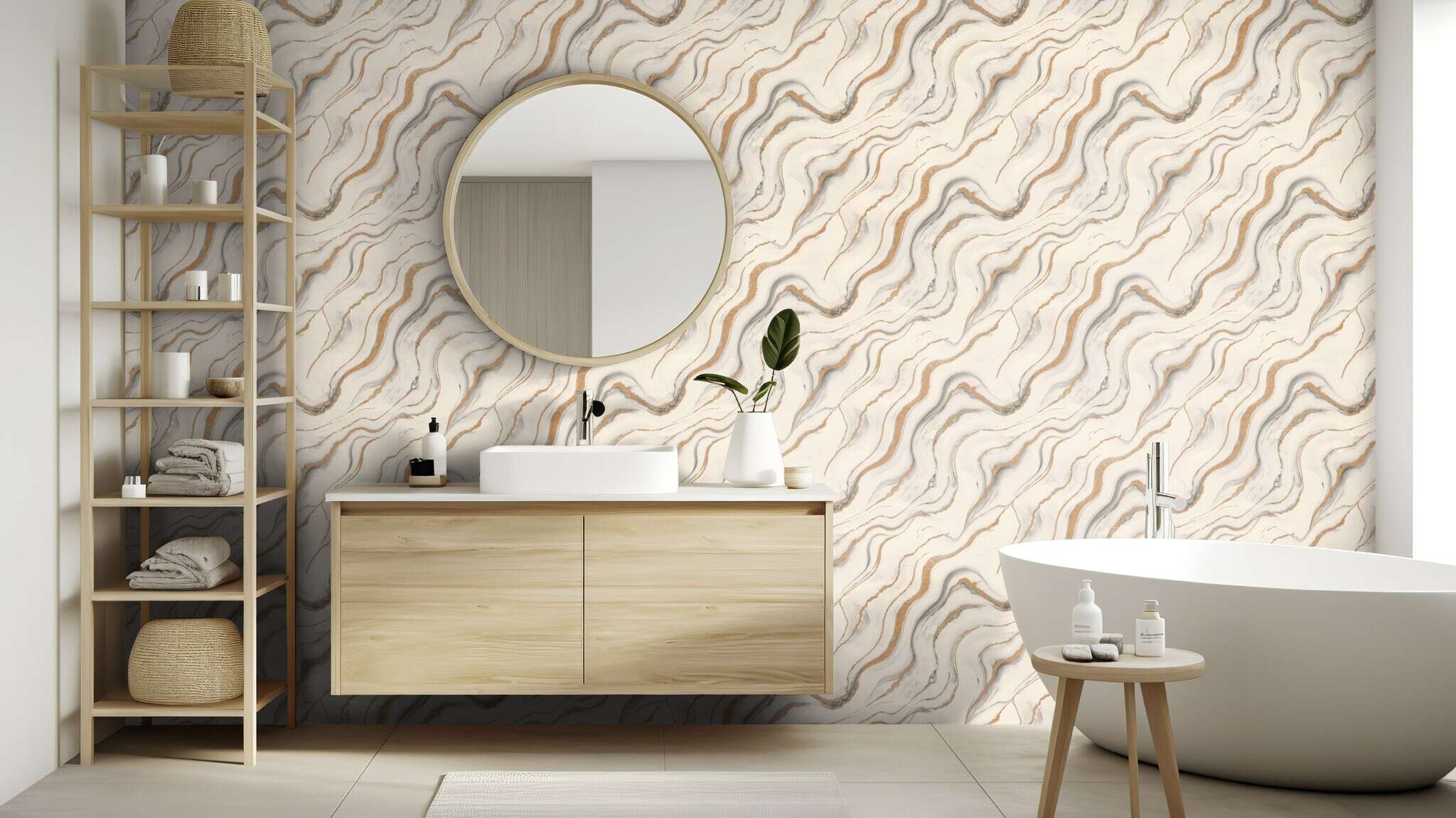 10-497618 Raumsituationen 1 Marble-effect wallpaper in white - Factory VI Marmorea 497618