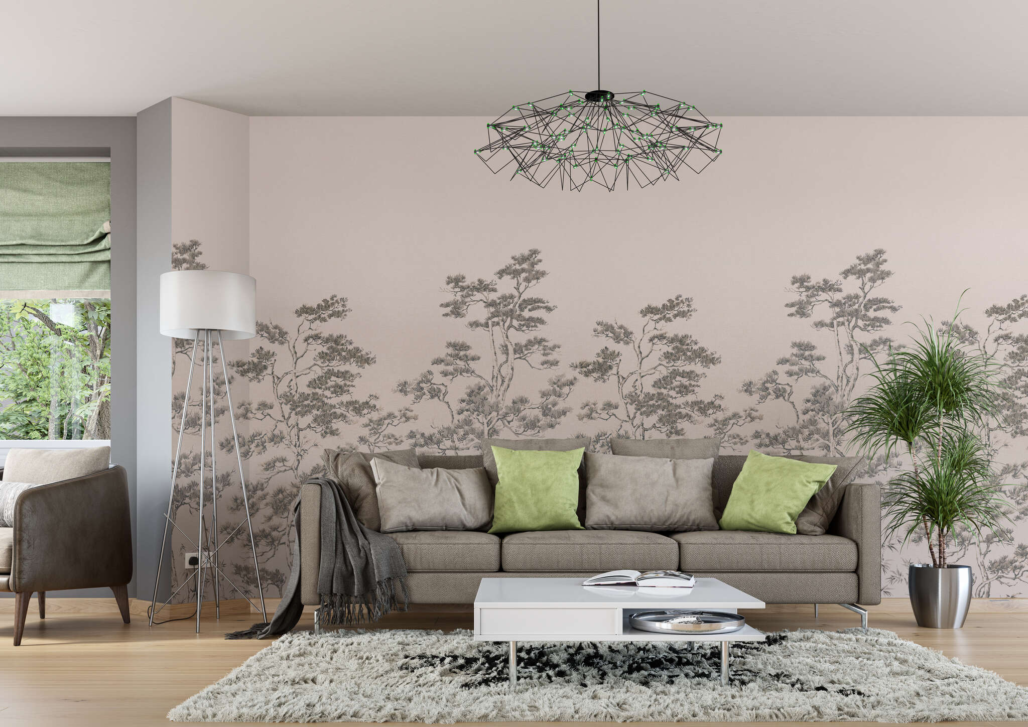 Wohnzimmer mit 360745 - Wandbild - Feingezeichnete Baumkrone in in Beige-braun magicwalls Fototapete 360745