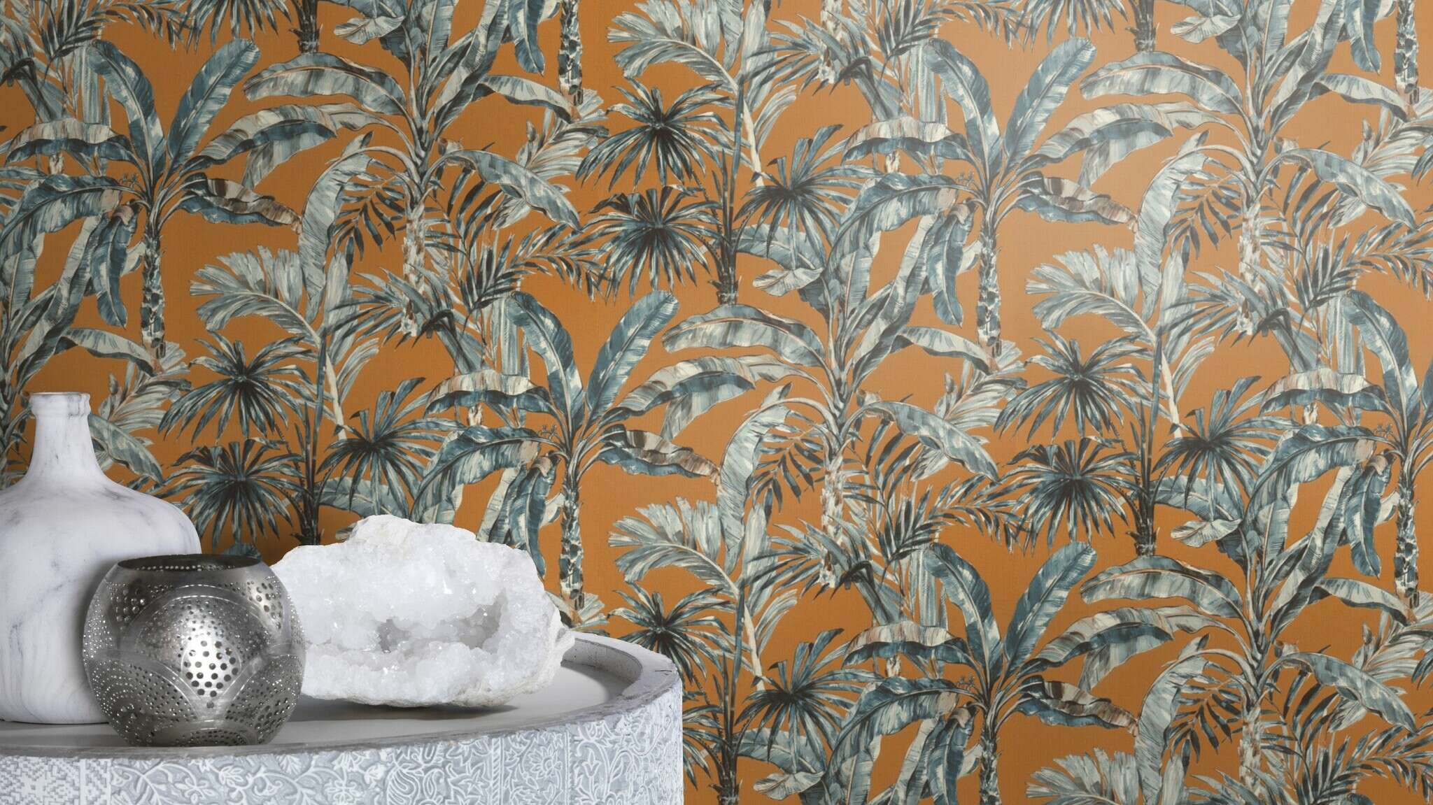 10-485264 Raumsituationen 2 Palms non-woven wallpaper in brown-cognac Selection 485264