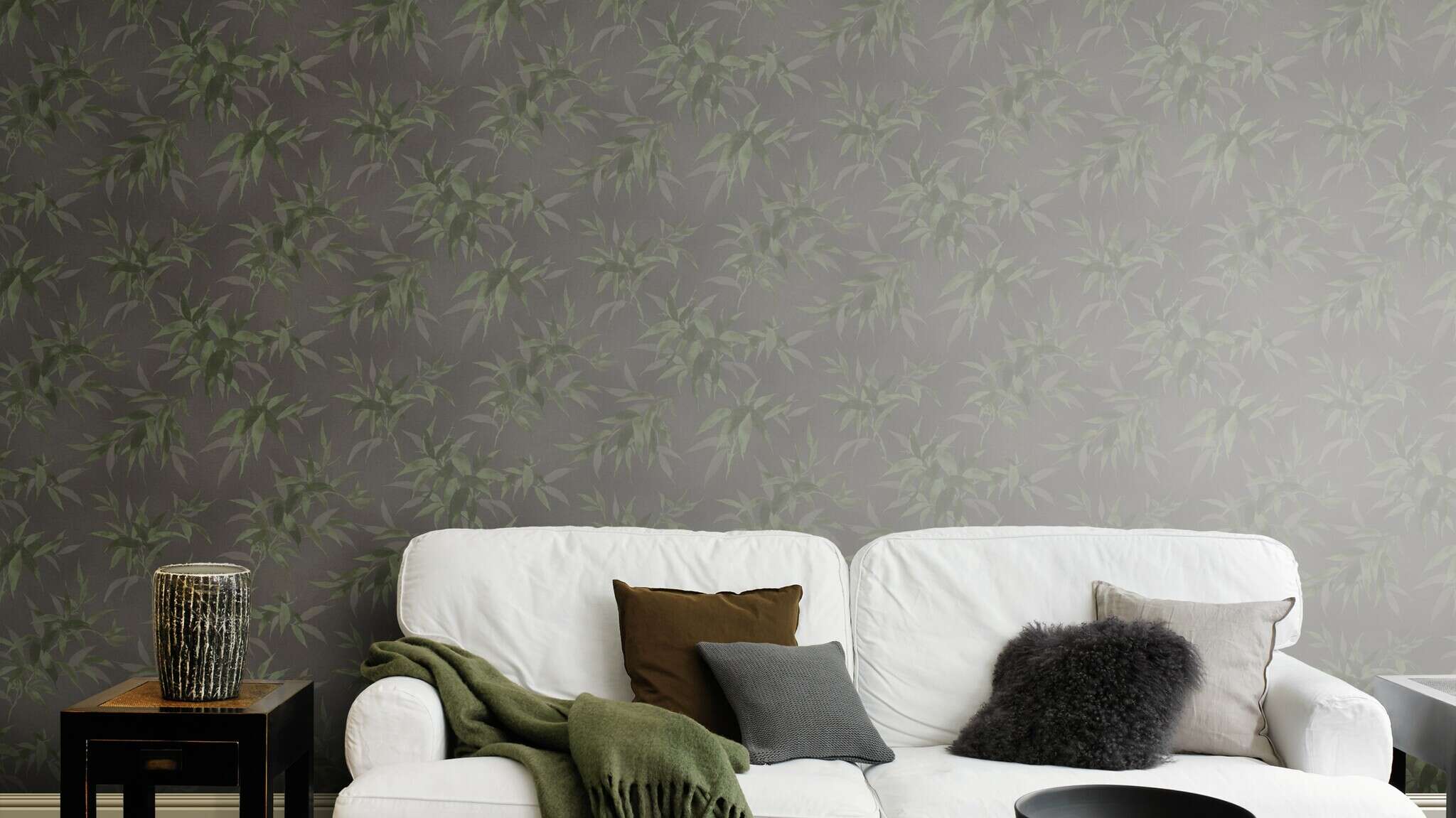 10-409772 Raumsituationen 2 Bamboo leaves non-woven wallpaper in black anthracite Selection 409772