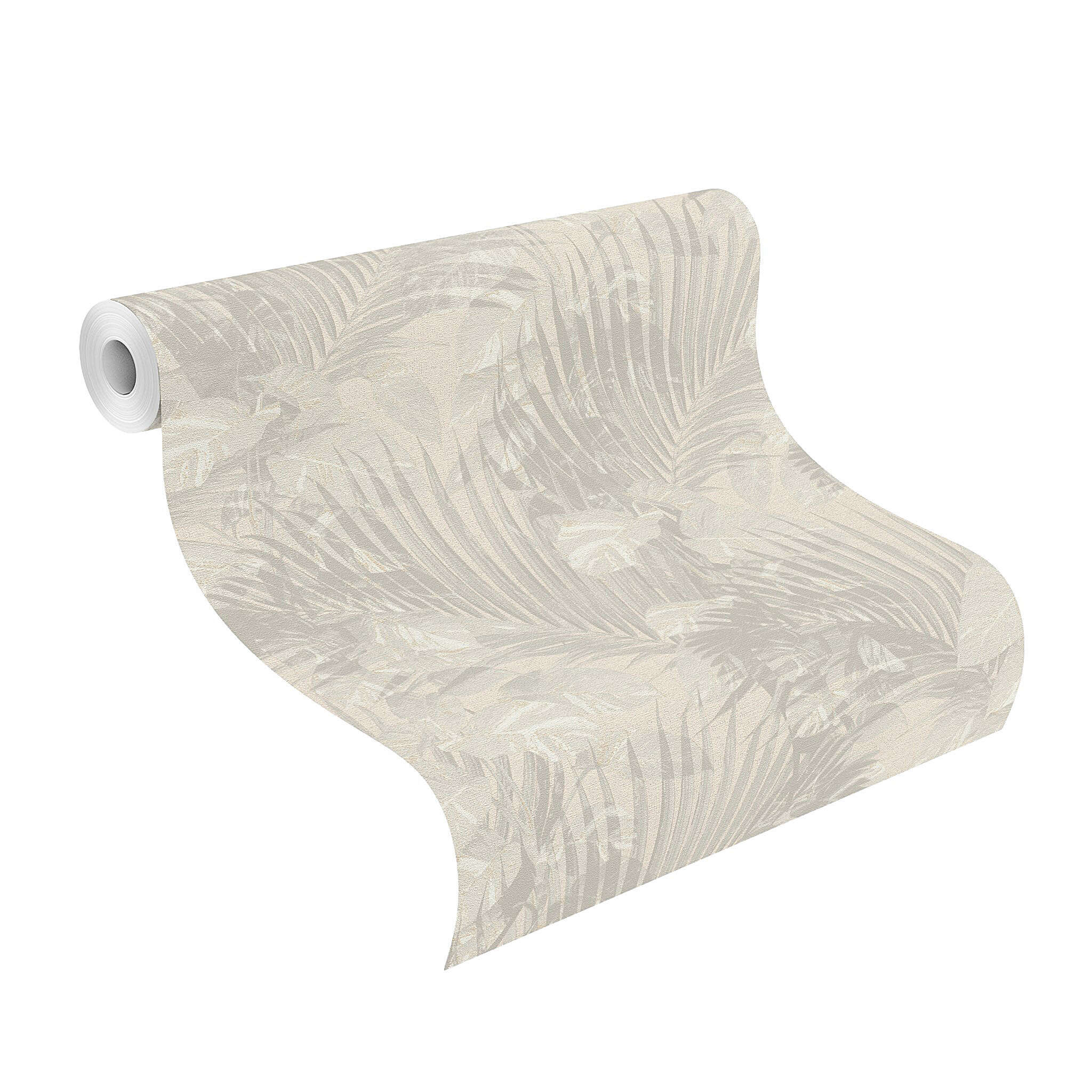 10-600148 Rolle abgerollt 1 Unrolled wallpaper roll with Tropical wallpaper with palm leaves and monstera