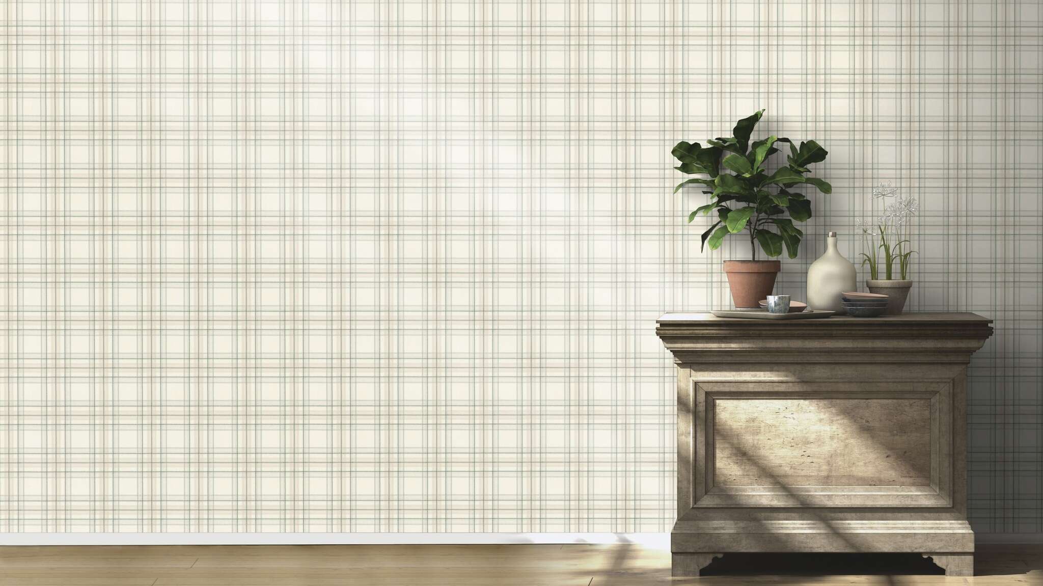 10-537437 Raumsituationen 4 Une chambre avec Papier peint à motif tartan