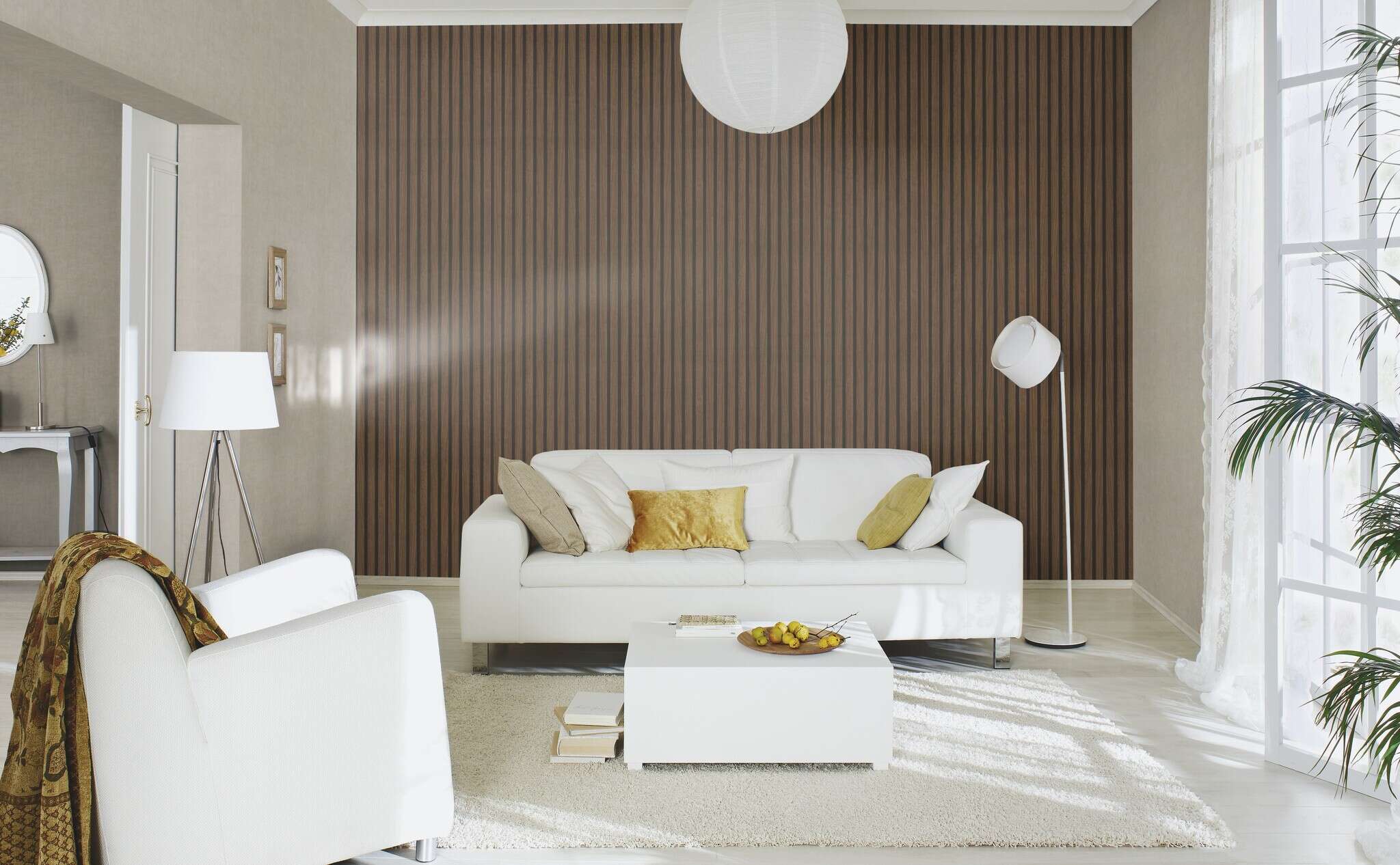 10-229837 Raumsituationen 1 Room with Grey wallpaper with a fabric-like surface texture for a warm room effect