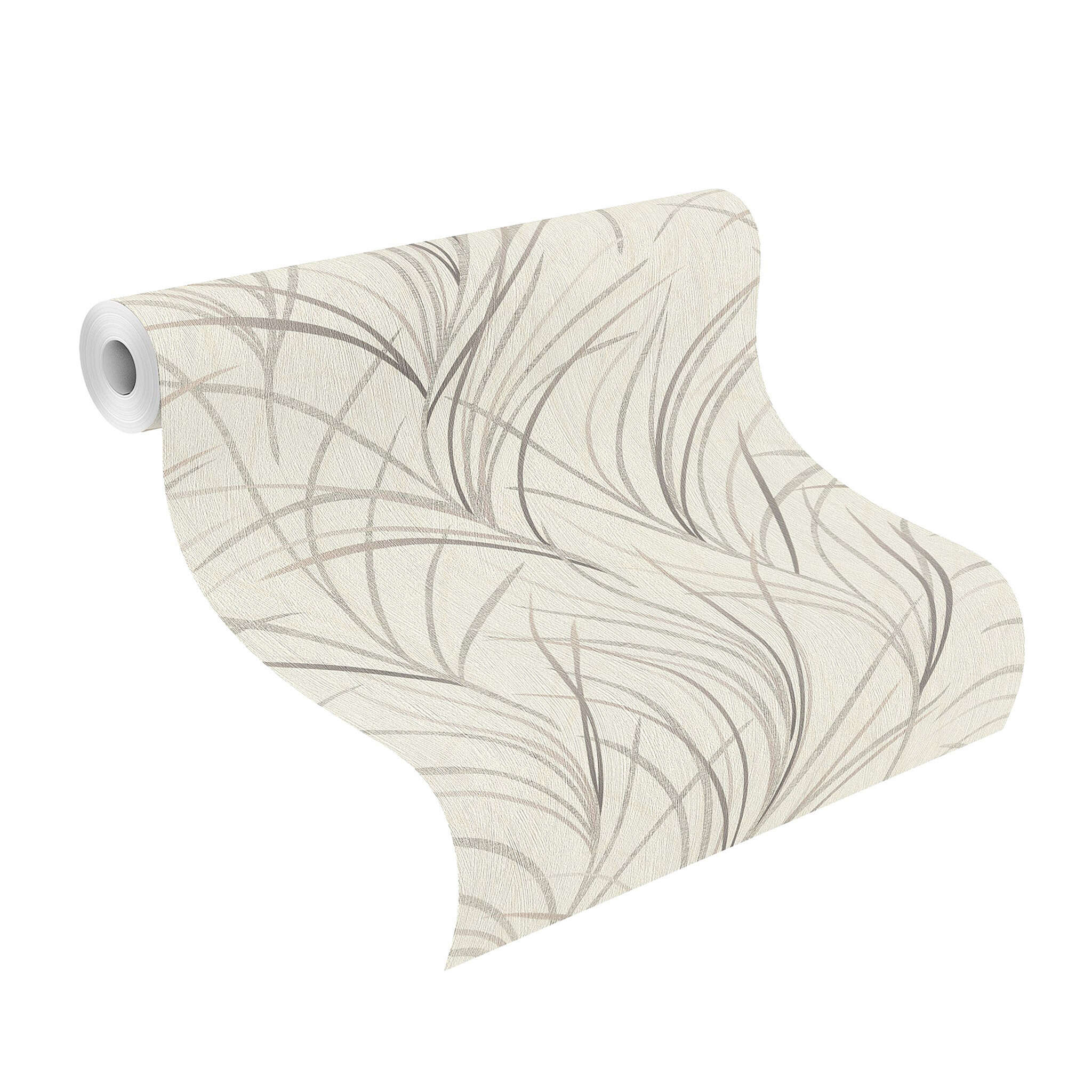 10-540642 Rolle abgerollt 1 Unrolled wallpaper roll with Wallpaper with overlapping grasses in a pastel look