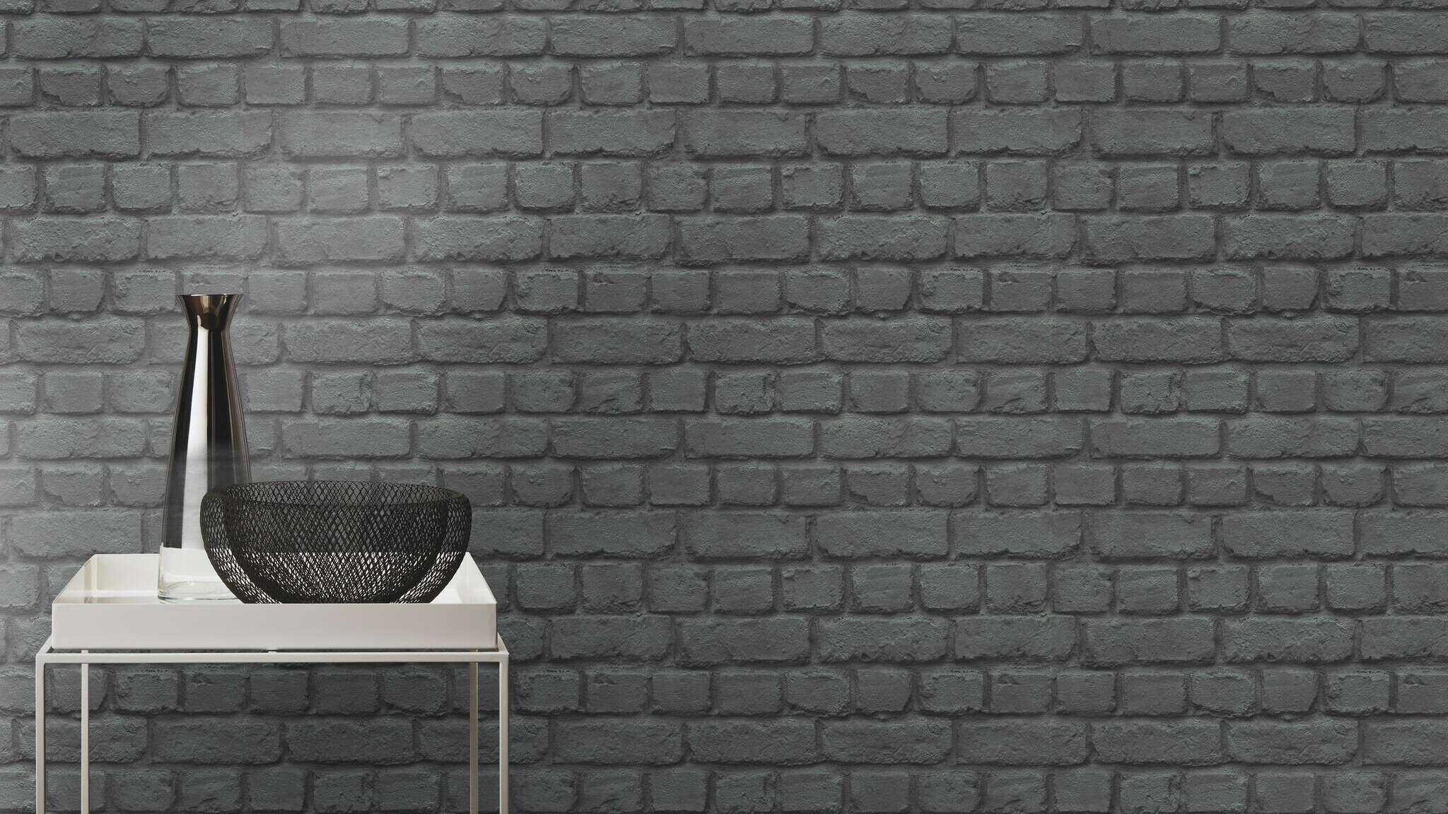10-226744 Raumsituationen 5 Room with Wallpaper with a dark, anthracite-coloured brick pattern for striking wall accents