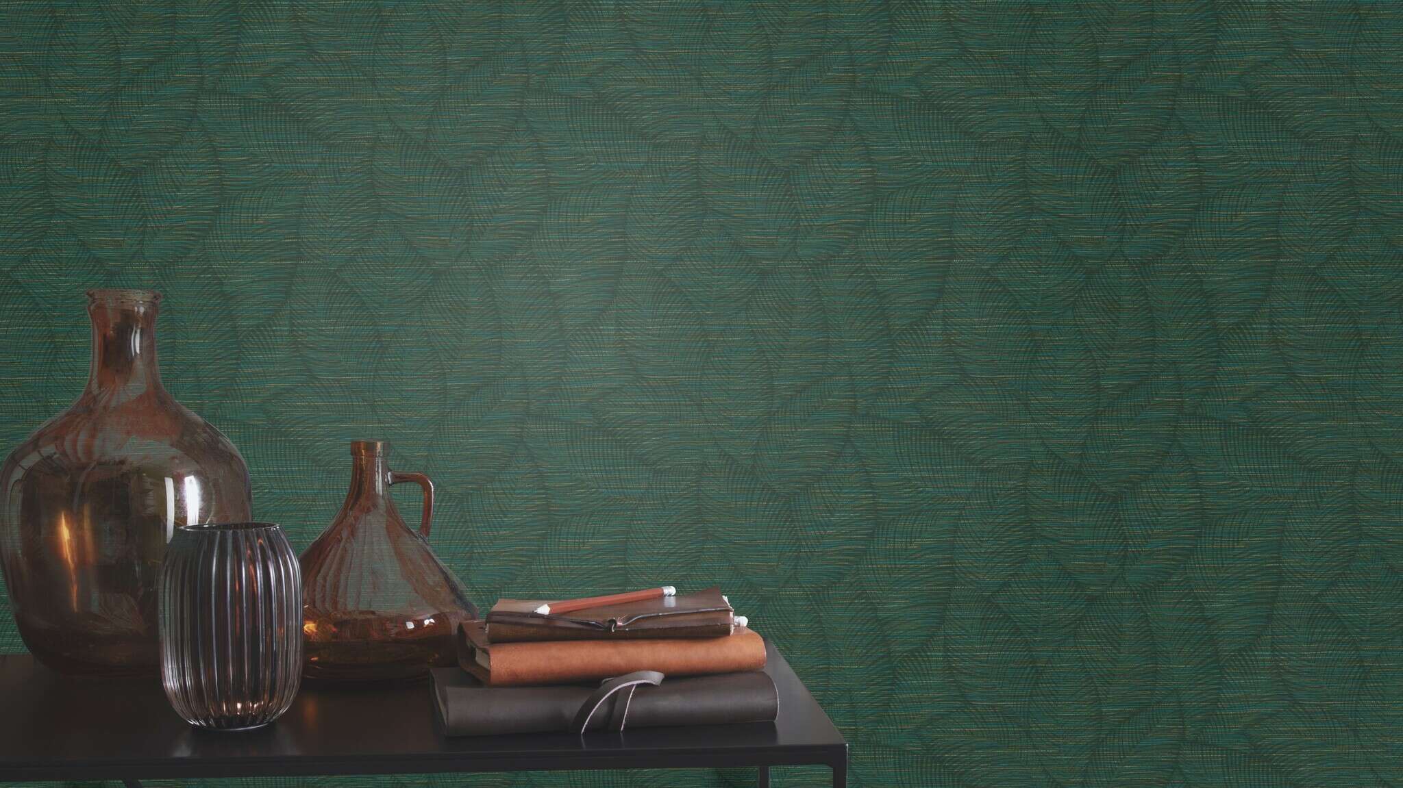 10-866827 Raumsituationen 2 Room with Coarse fabric pattern in shades of green with foliage in dark green