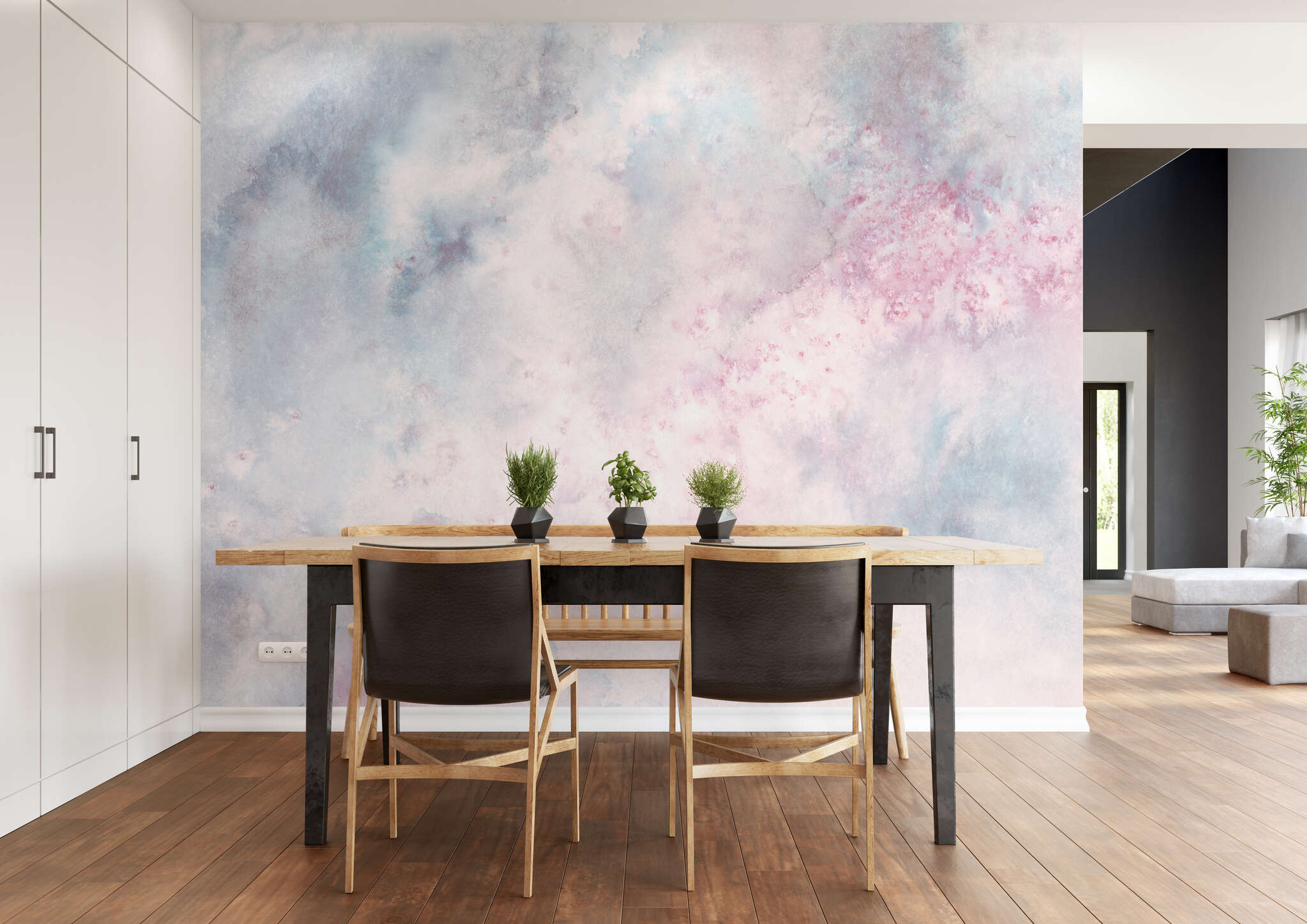 Esszimmer mit 362930 - Wandbild - Wolkiges Aquarell in weiß, blau und rosé magicwalls Fototapete 362930