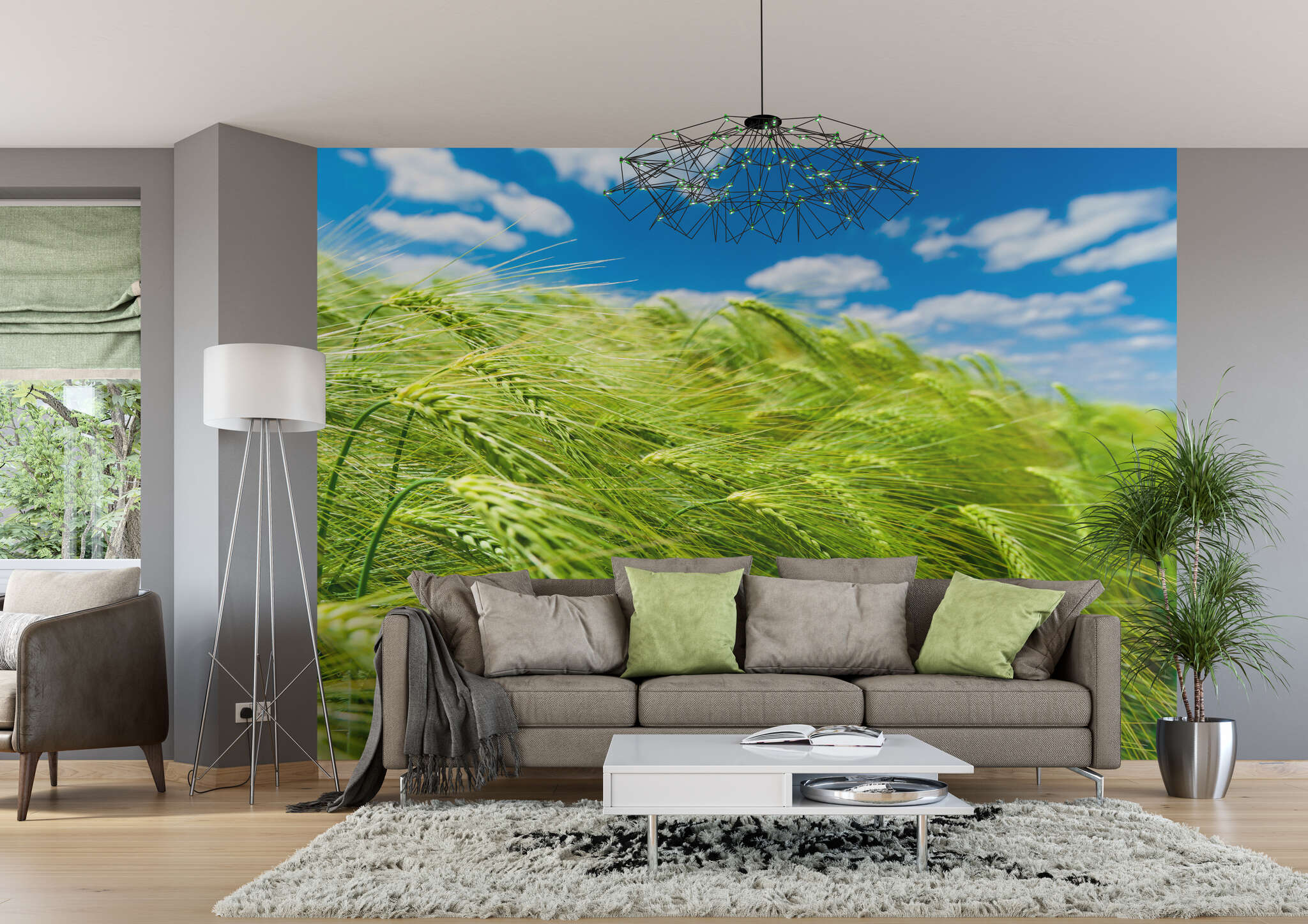 Wohnzimmer mit 363746 - Fototapete - Grasgrüne Ähren leuchten mit weißblauem Himmel um die Wette magicwalls Fototapete 363746